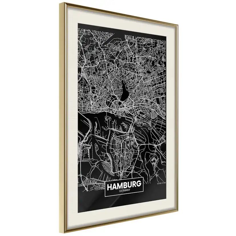 Poster Artgeist Affisch Dark Map of Hamburg