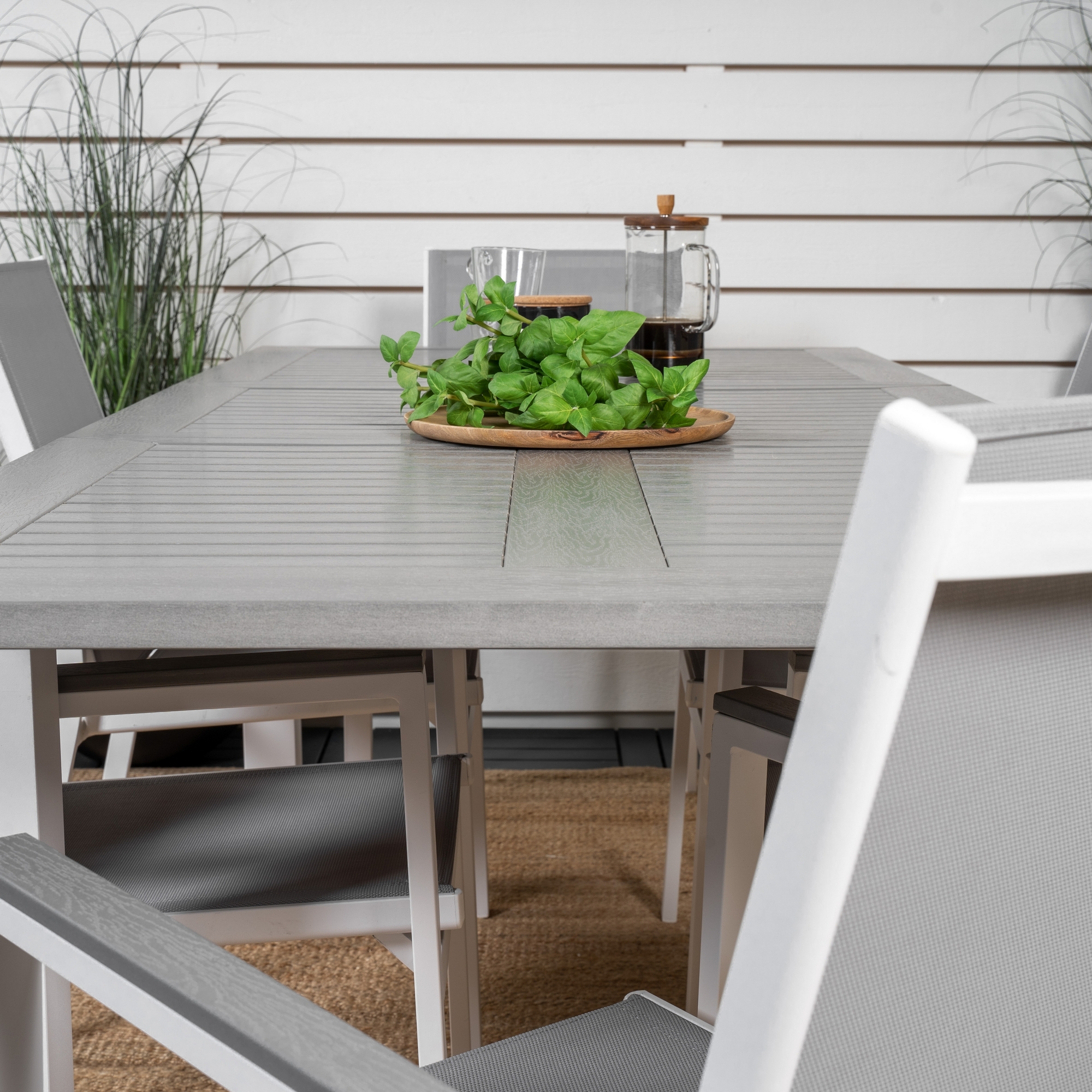Albany Dining Table 152/210*90 - White Alu / Grey Aintwood+P Vit/Grå