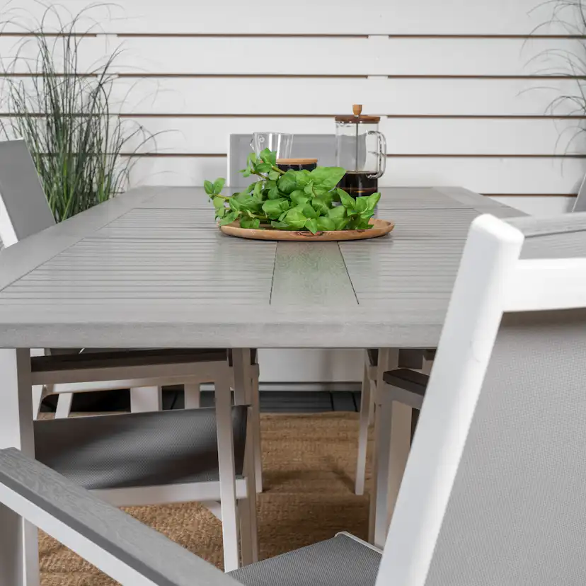 Albany Dining Table 152/210*90 - White Alu / Grey Aintwood+P Vit/Grå