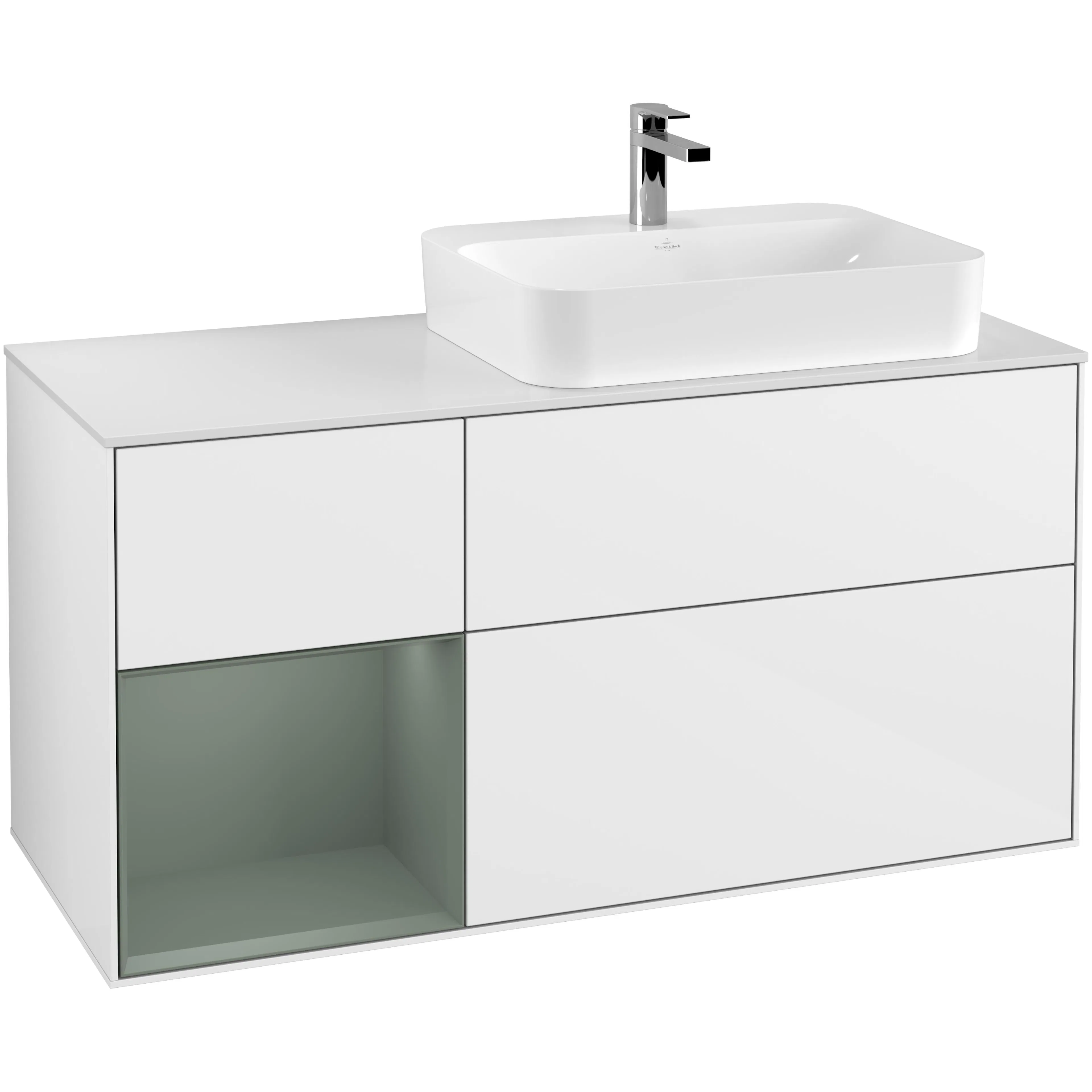 Tvättställsskåp Villeroy & Boch Finion med 3 Lådor Hylla och Bänkskiva för Ocentrerat Ytmonterat Tvättställ