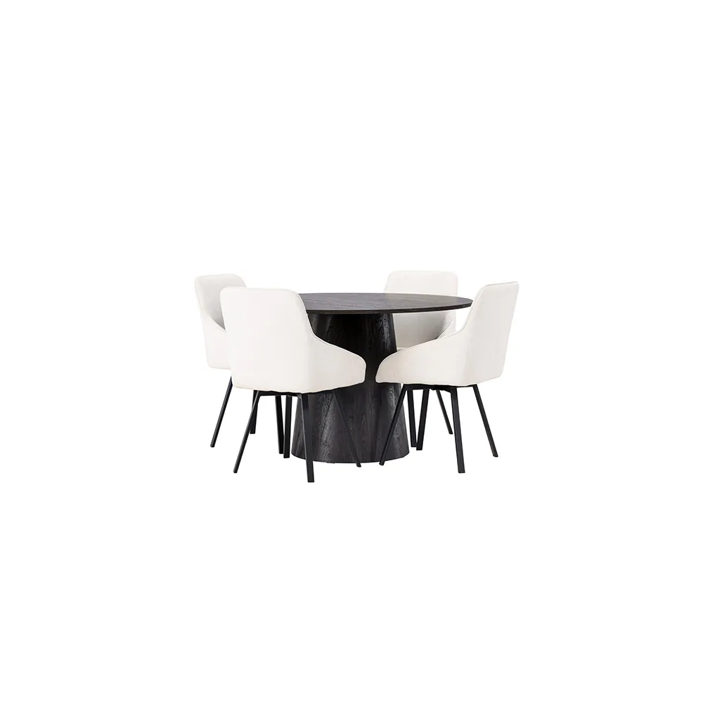 Matgrupp Venture Home Lanzo Ø120 cm med 4 st Rosie stolar Beige/Svart
