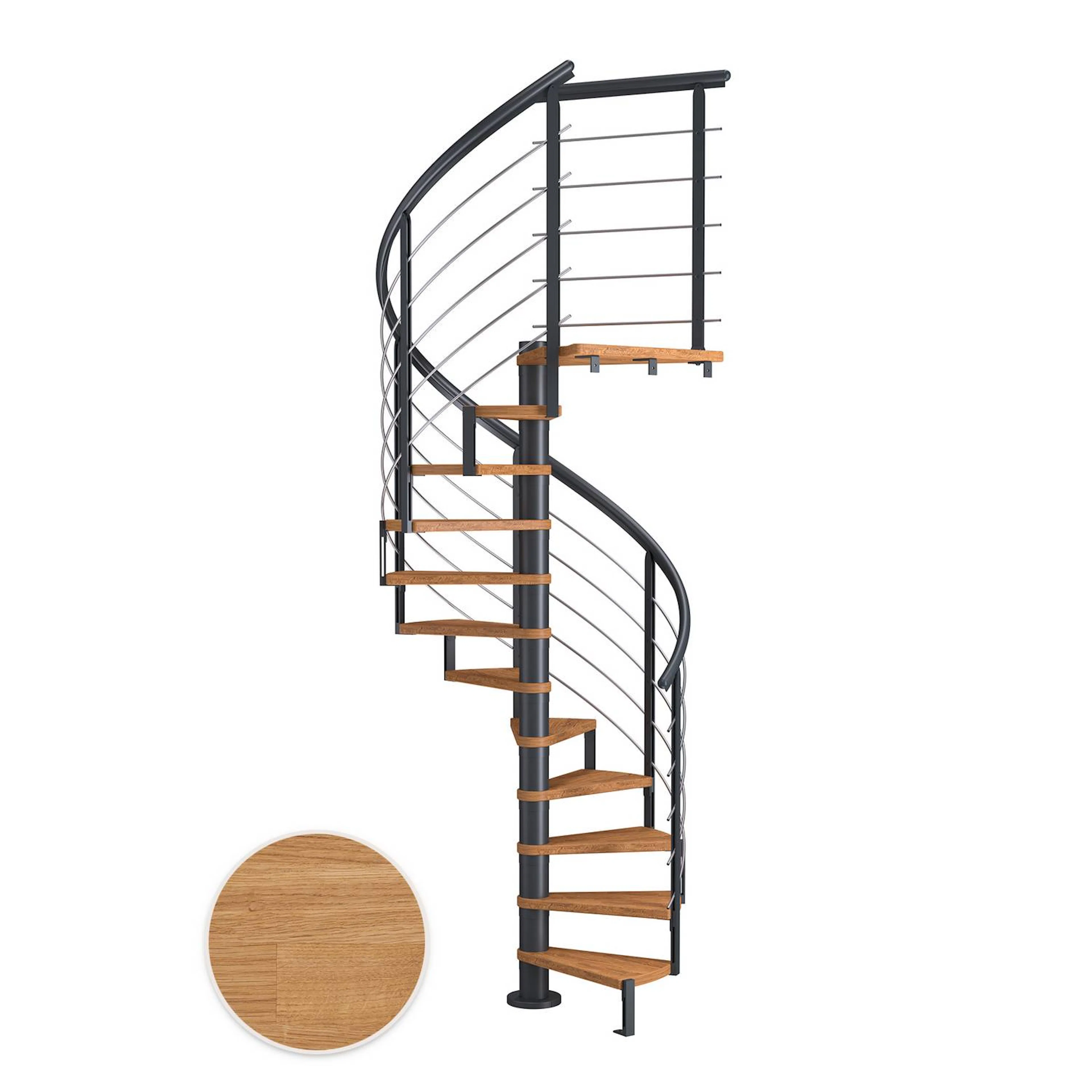 MONTREAL spiral ek oljad antracit DESIGN 11T Ø120 Antracit, D: 1200 mm, Golv till golv höjd: 2500-2860 mm, 11+1 steg