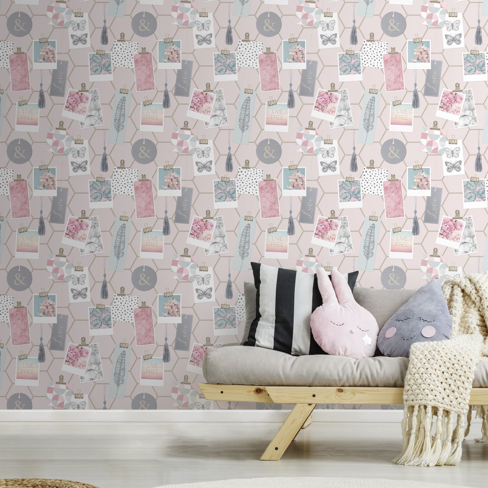 Tapet Fresco Clip Frames Rosa