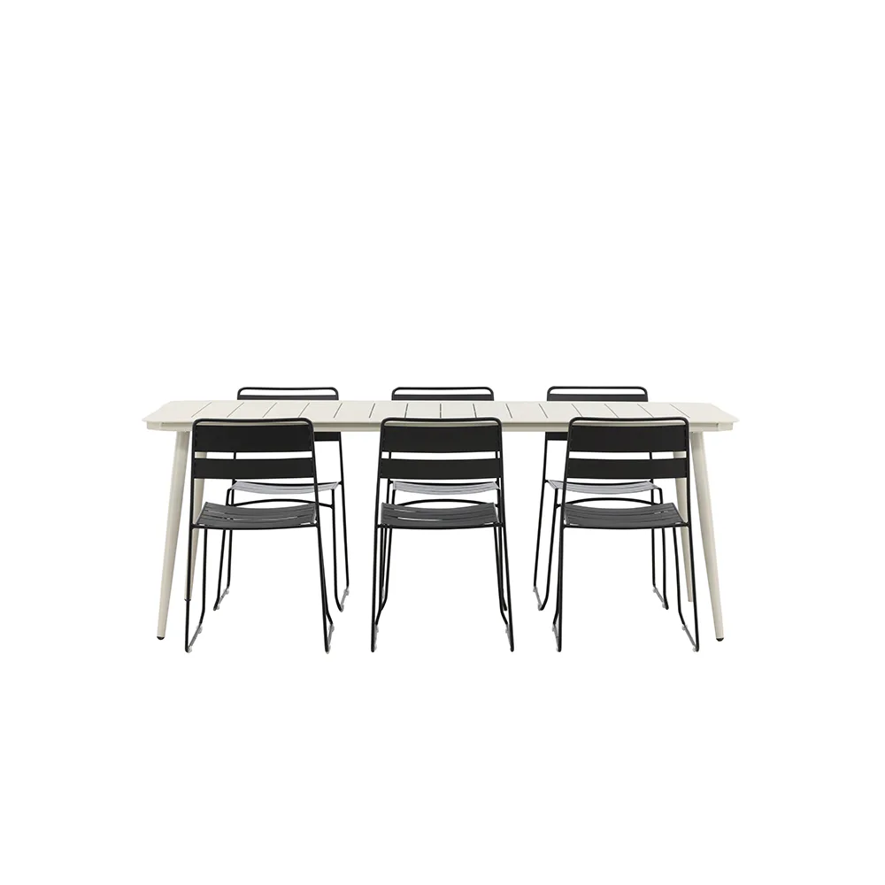 Lina Dining Table - Beige - 200*90 _1+ Lina Dining Chair - B Beige/Svart