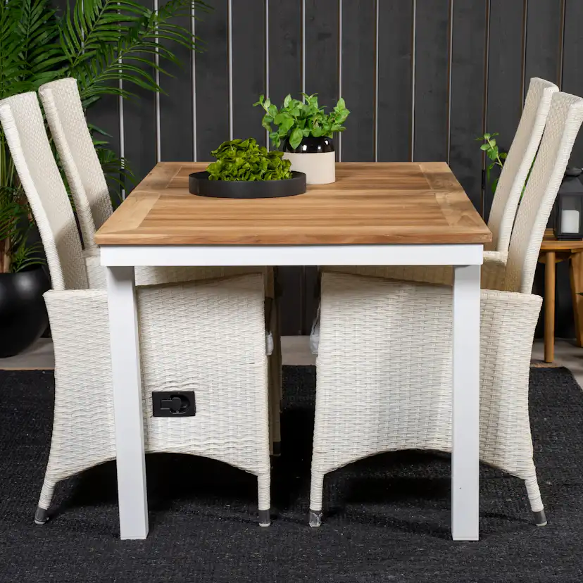 Panama Dining Table 160/240*90 - White Alu / Teak+Padova Arm Blanka Ben