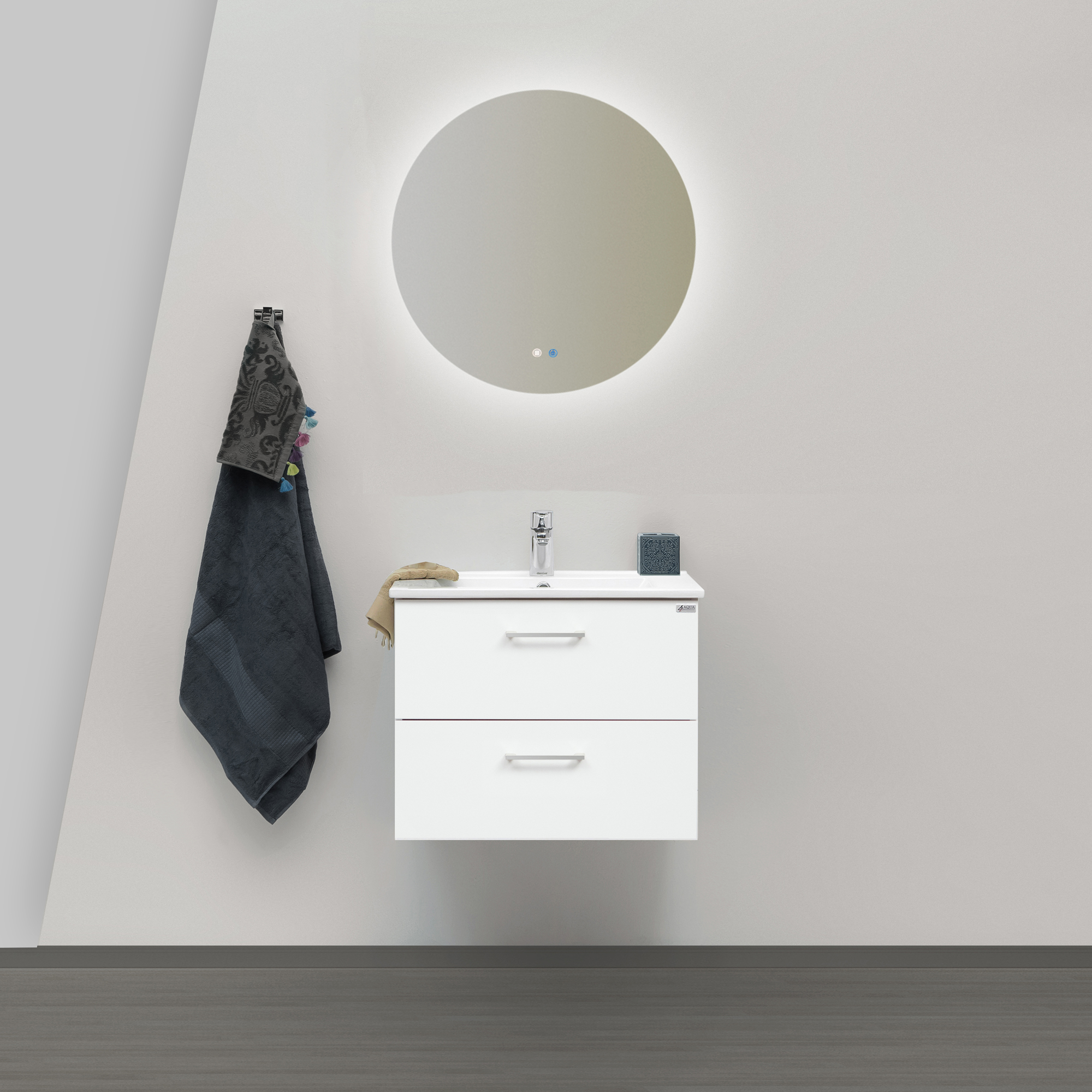 Möbelpaket 4AQUA Slim 60 med Tvättställ och Spegel Aura LED