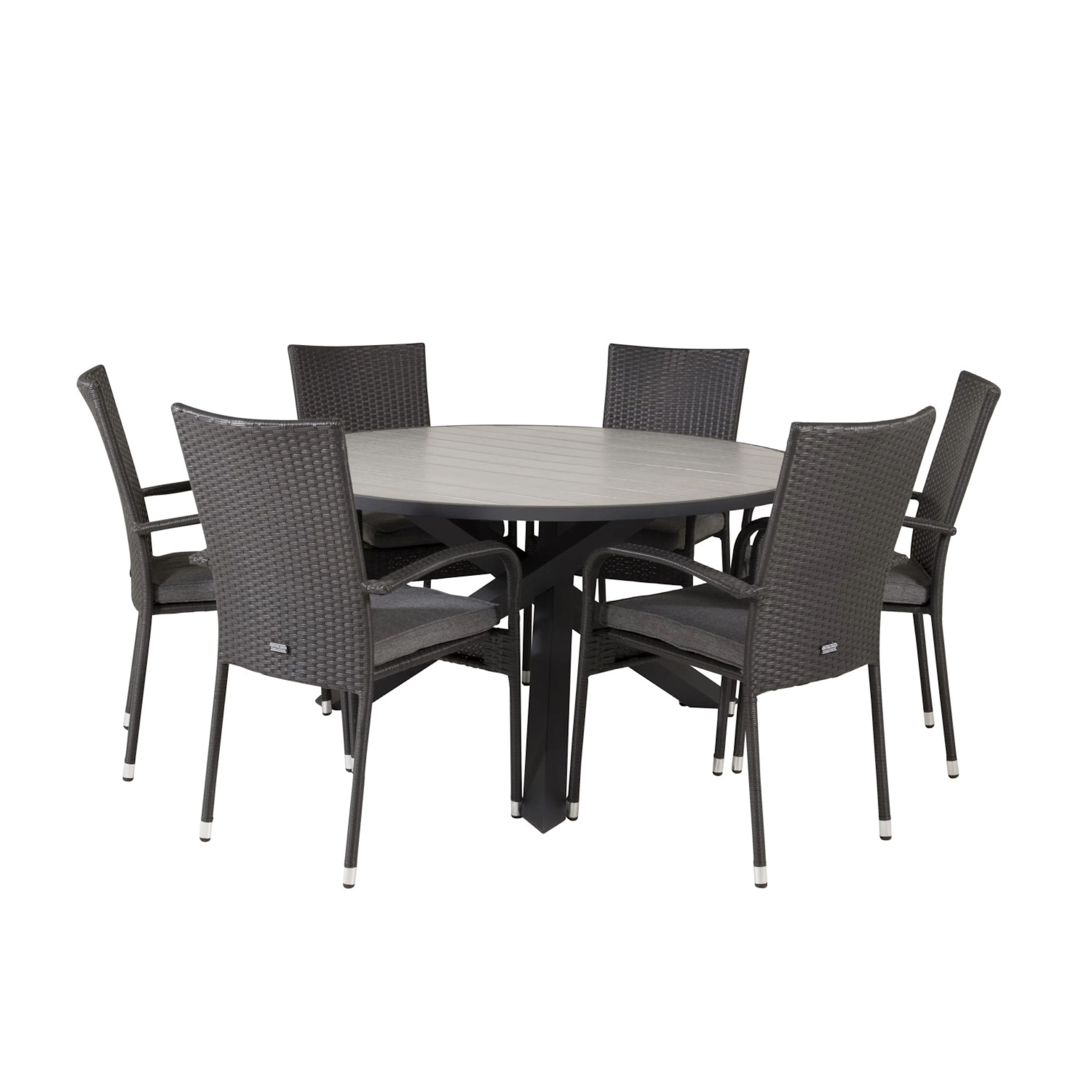 Parma - Table ø 140 - Svart Alu /Grey Aintwood+Anna Arm Chai Svart/Grå