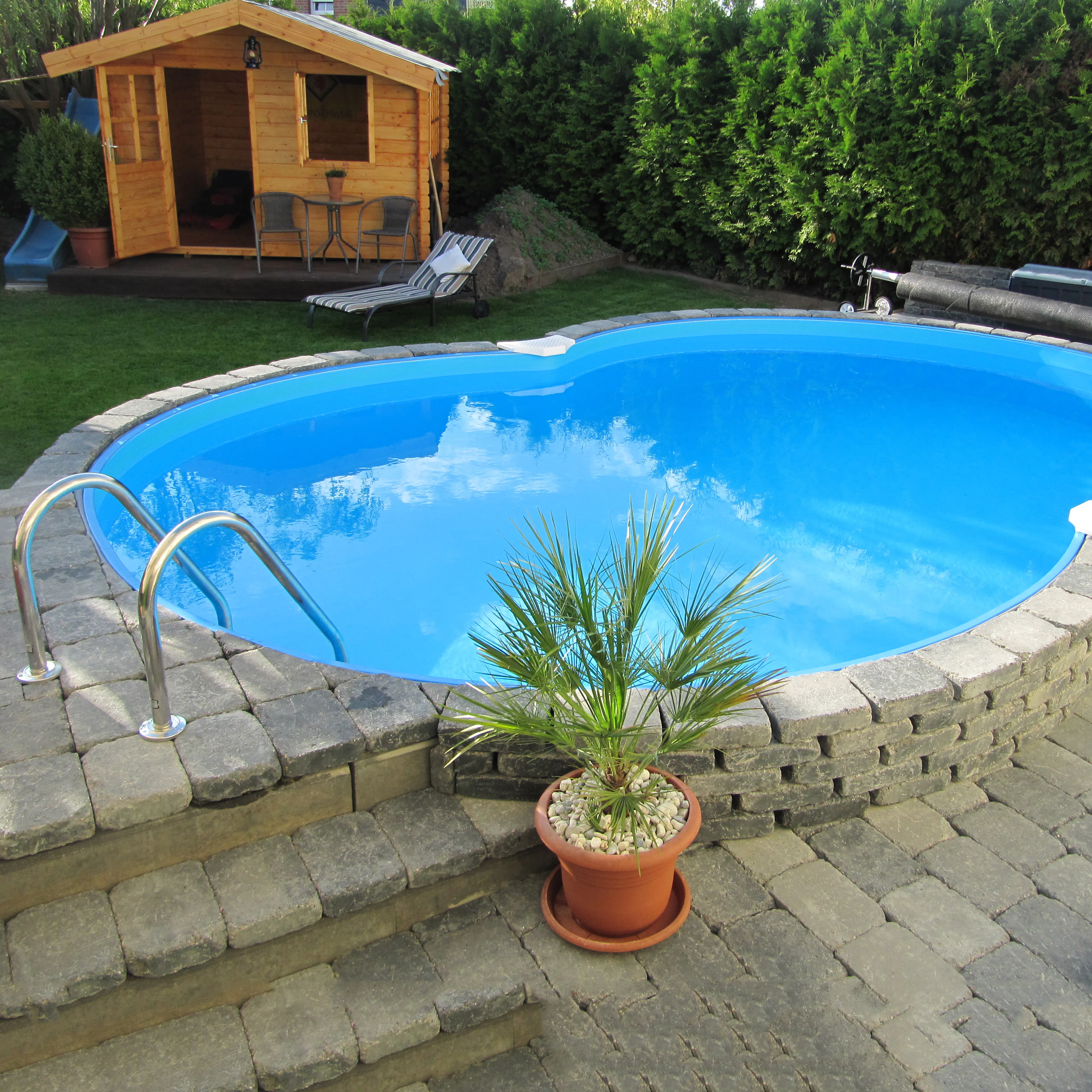 Stålväggspool Premium, åttaform, 6,25x3,6x1,5m, inbyggd, L:B Blå