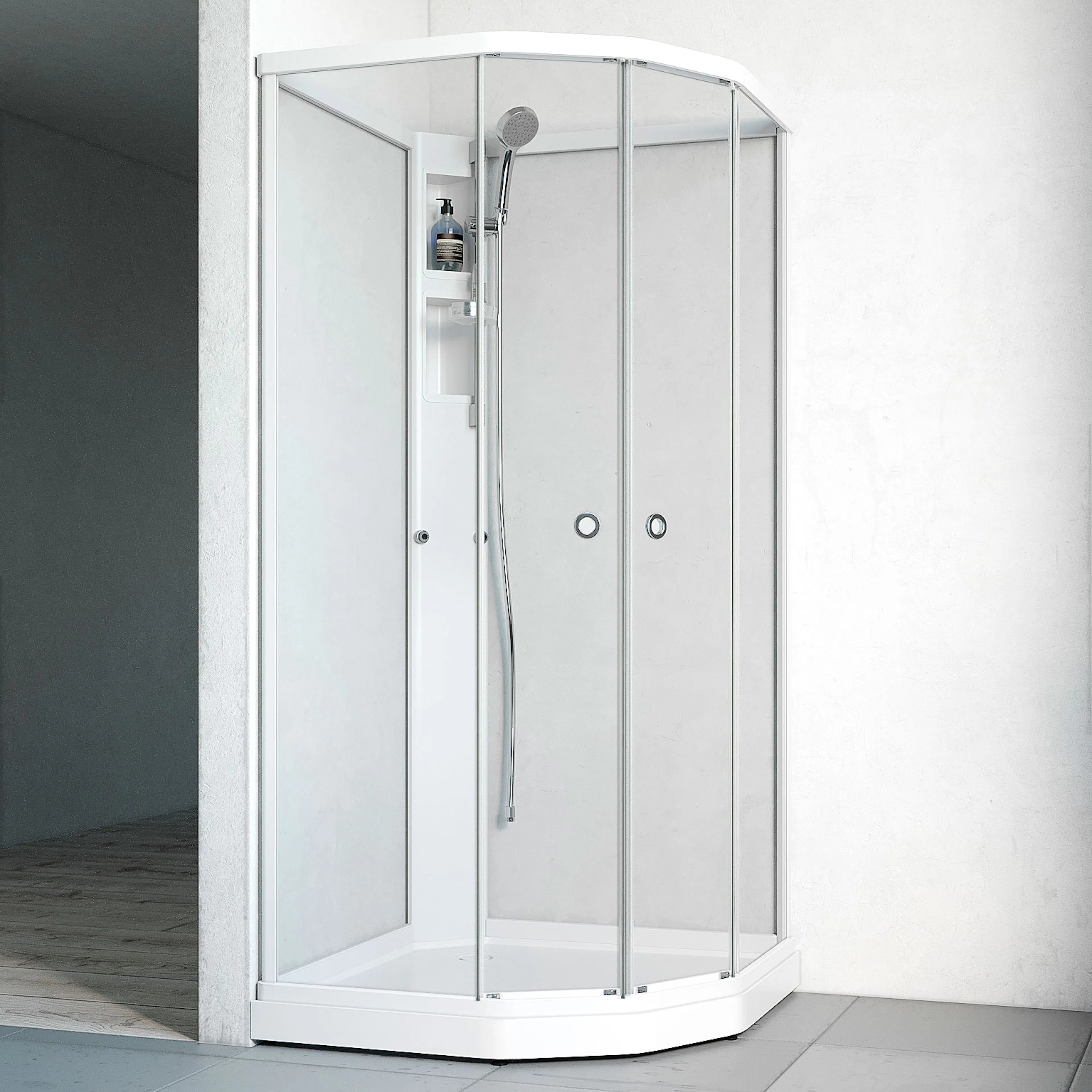 Flow kab Semi UtpBl 1x1 V KL 1010x1010x1990 mm, Vit Profil, Klarglas