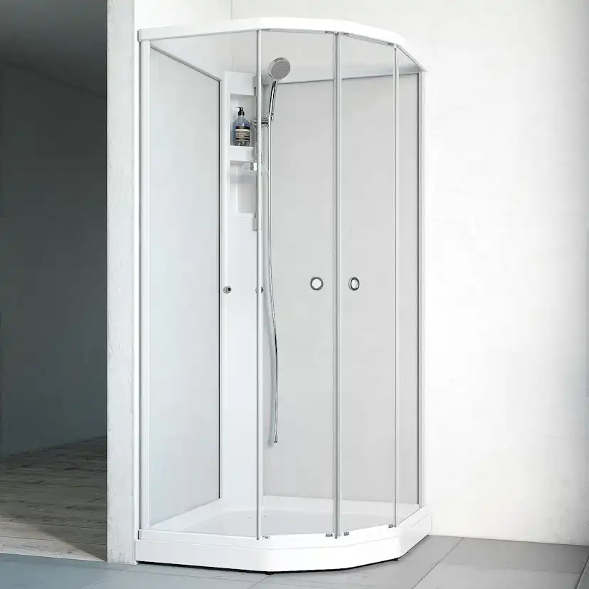 Flow kab Semi UtpBl 7x9 V KLV 710x910x1990 mm, Vit Profil, Klarglas/Vit bakvägg
