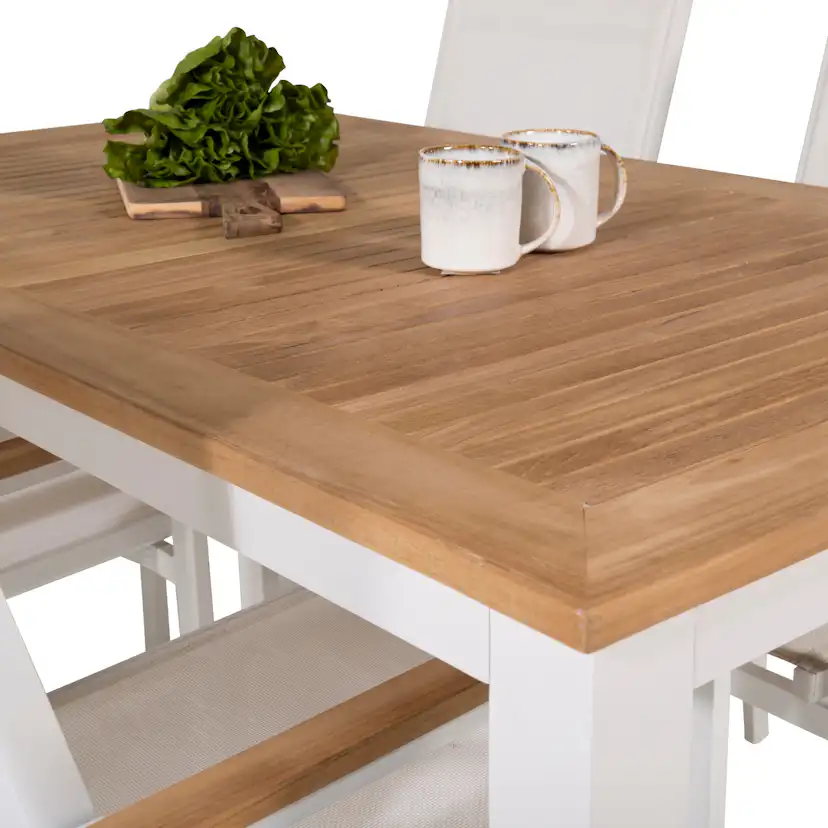 Panama Dining Table 152/210*90 - White Alu / Teak+Texas Arm Blanka Ben