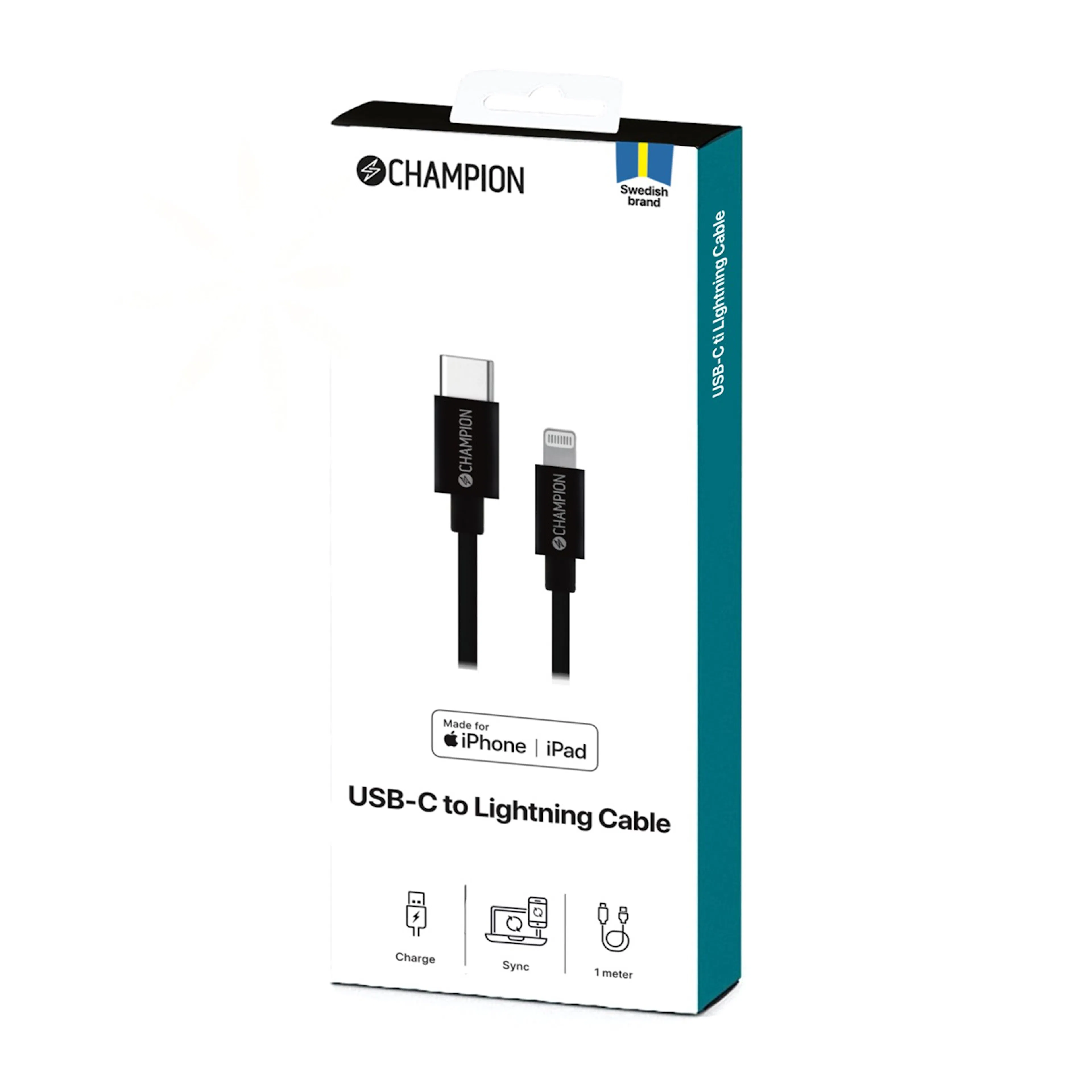 USB-C Champion till Lightning Kabel 1m Svart