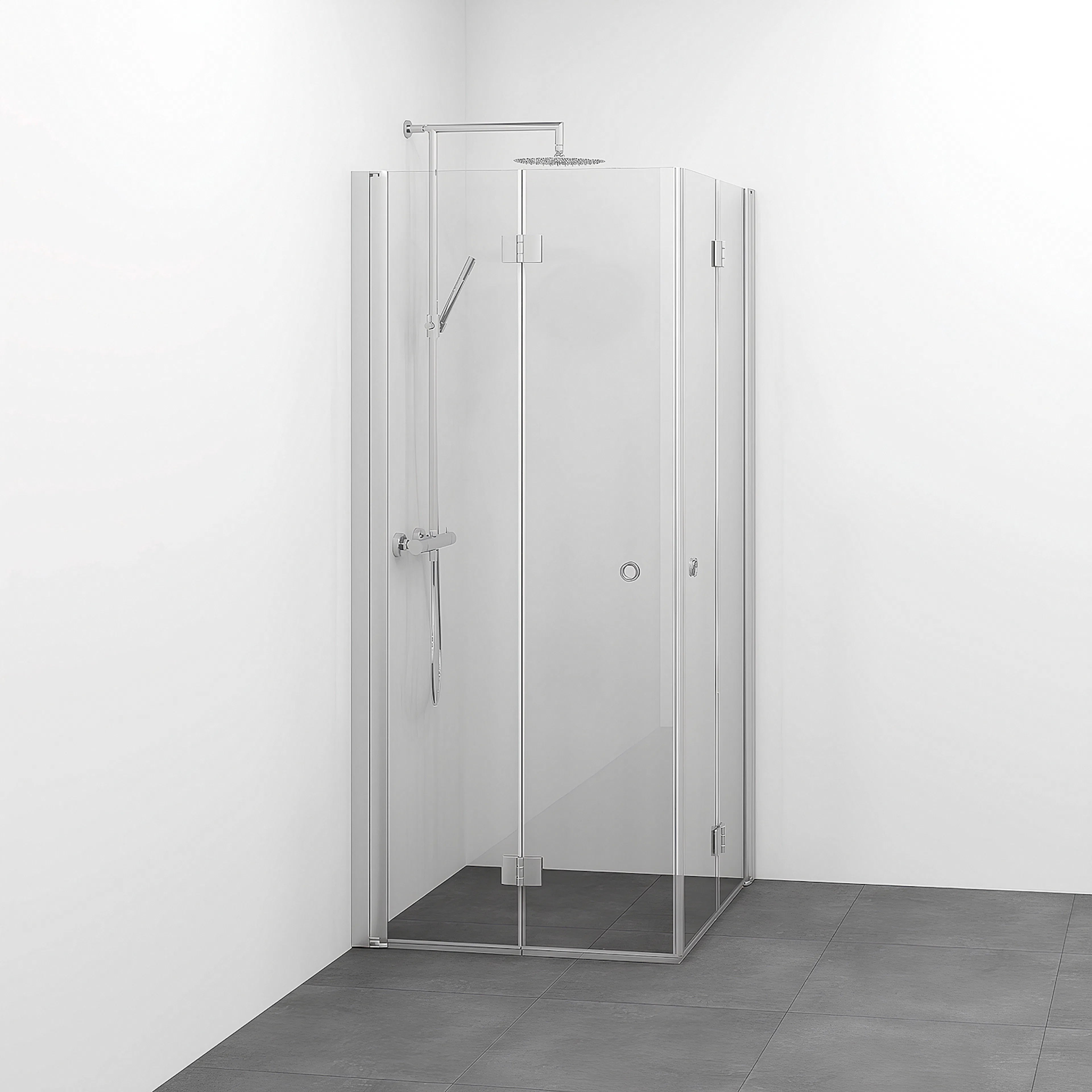 Spirit Vik Rak 90x90 Gr Ma Kl 900x900x1970 mm, Matt Aluminium, Klarglas med Hålgrepp