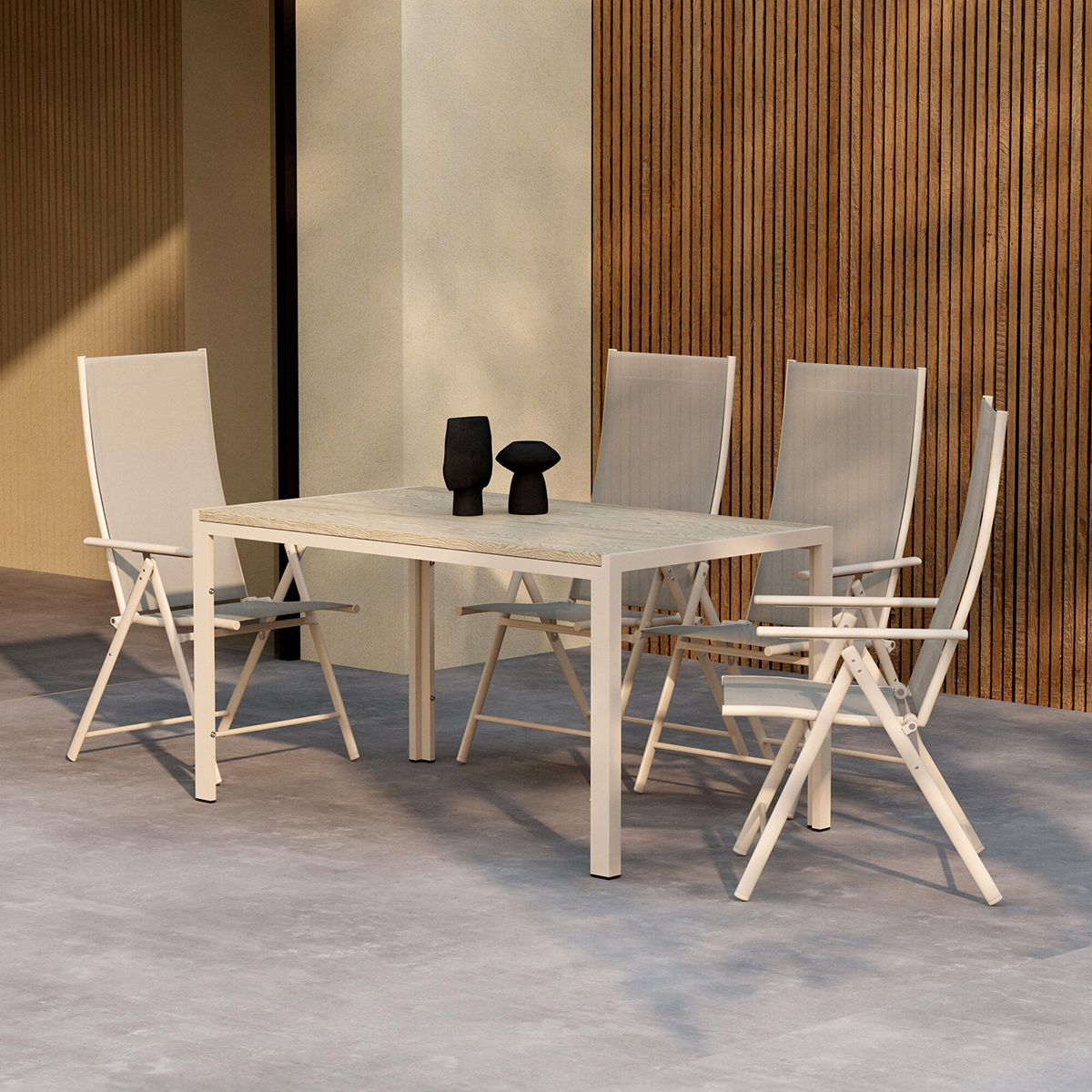 Trädgårdsmatgrupp Venture Home Mirko Matbord Beige med 4 st Levanzo Trädgårdsstol Beige