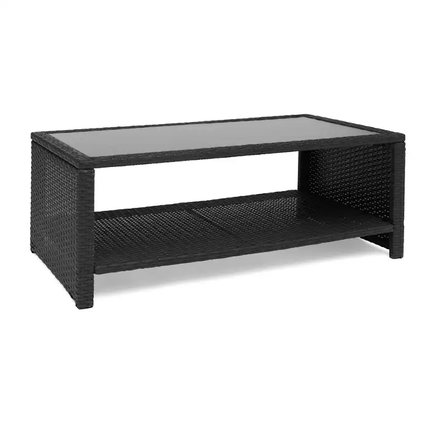 Loungebord Hillerstorp Wisconsin Trädgårdsbord i Konstrotting/Glas Utemöbler, Svart/Grå