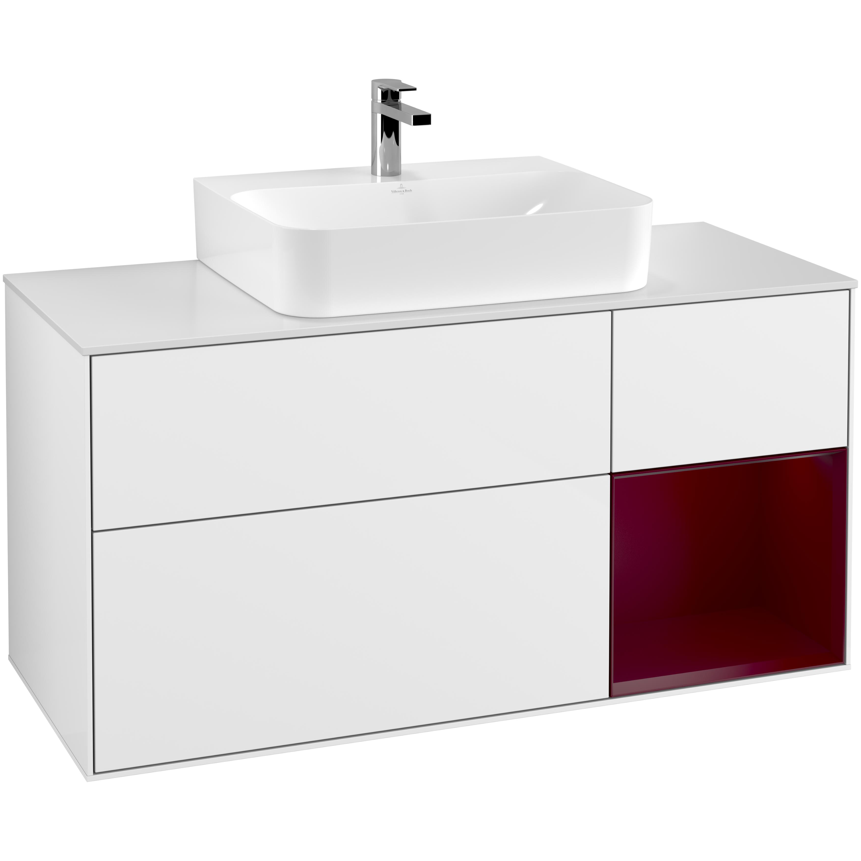Tvättställsskåp Villeroy & Boch Finion F171HBGF Vit Högblank/Pion Mattlack med bänkskiva i Mattvitt glas, Lucka Höger