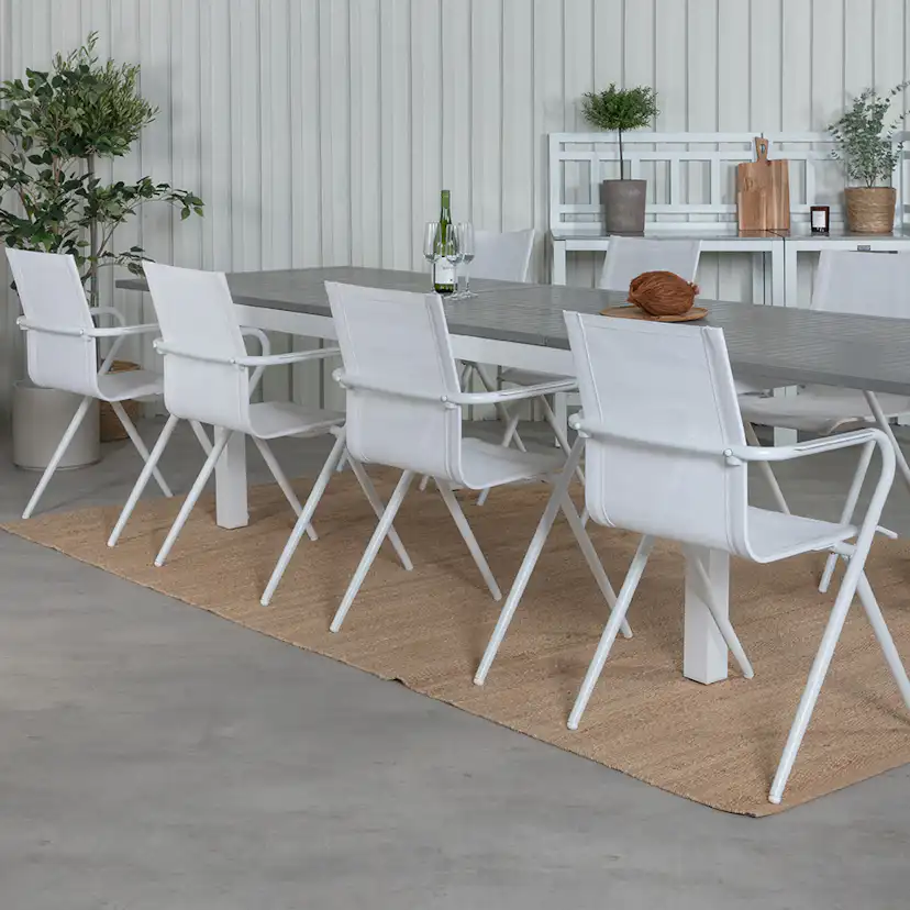 Matgrupp Venture Home Aleyna 224 Vit med 8 Aspen Matstolar