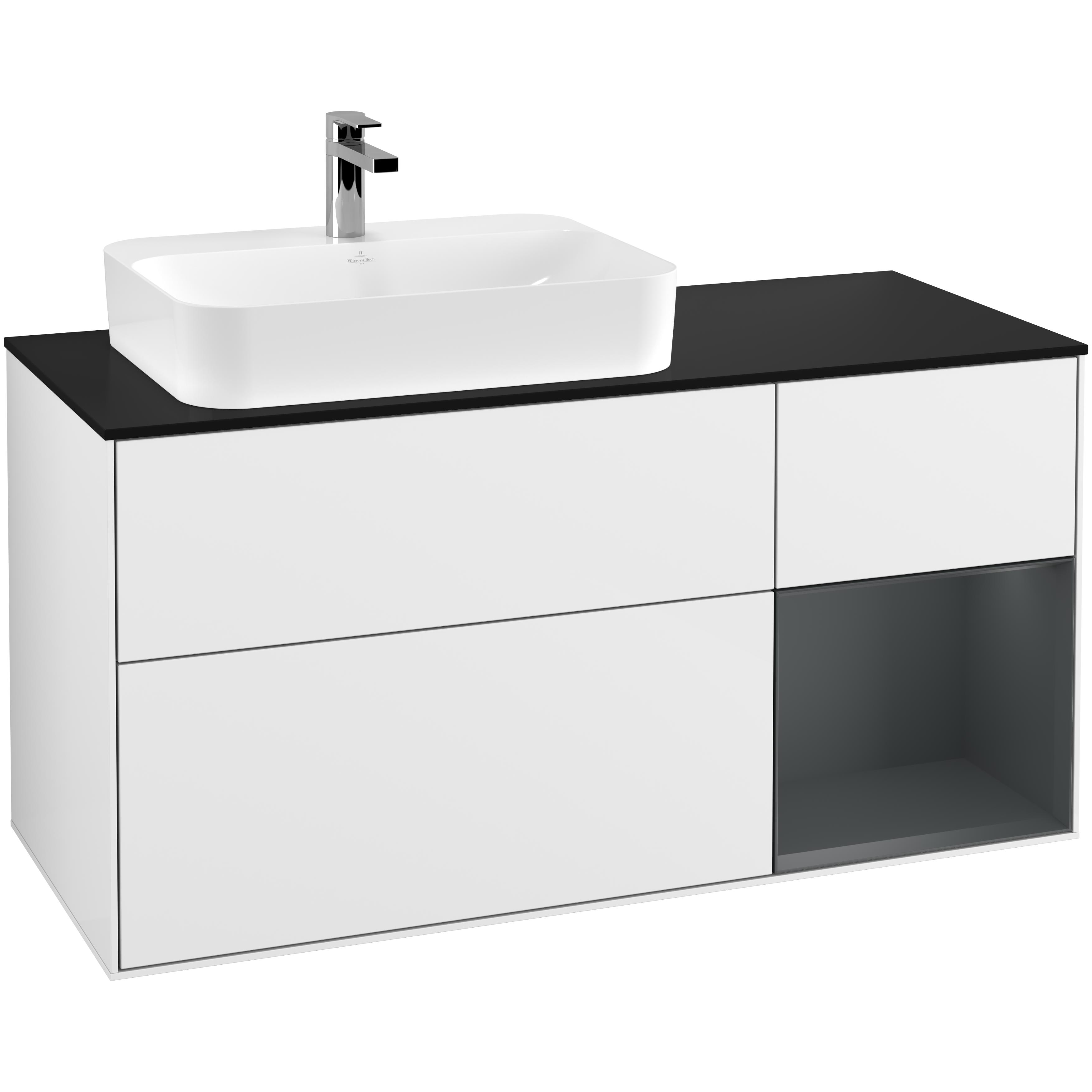 Tvättställsskåp Villeroy & Boch Finion med 3 Lådor Hylla och Bänkskiva för Ocentrerat Ytmonterat Tvättställ