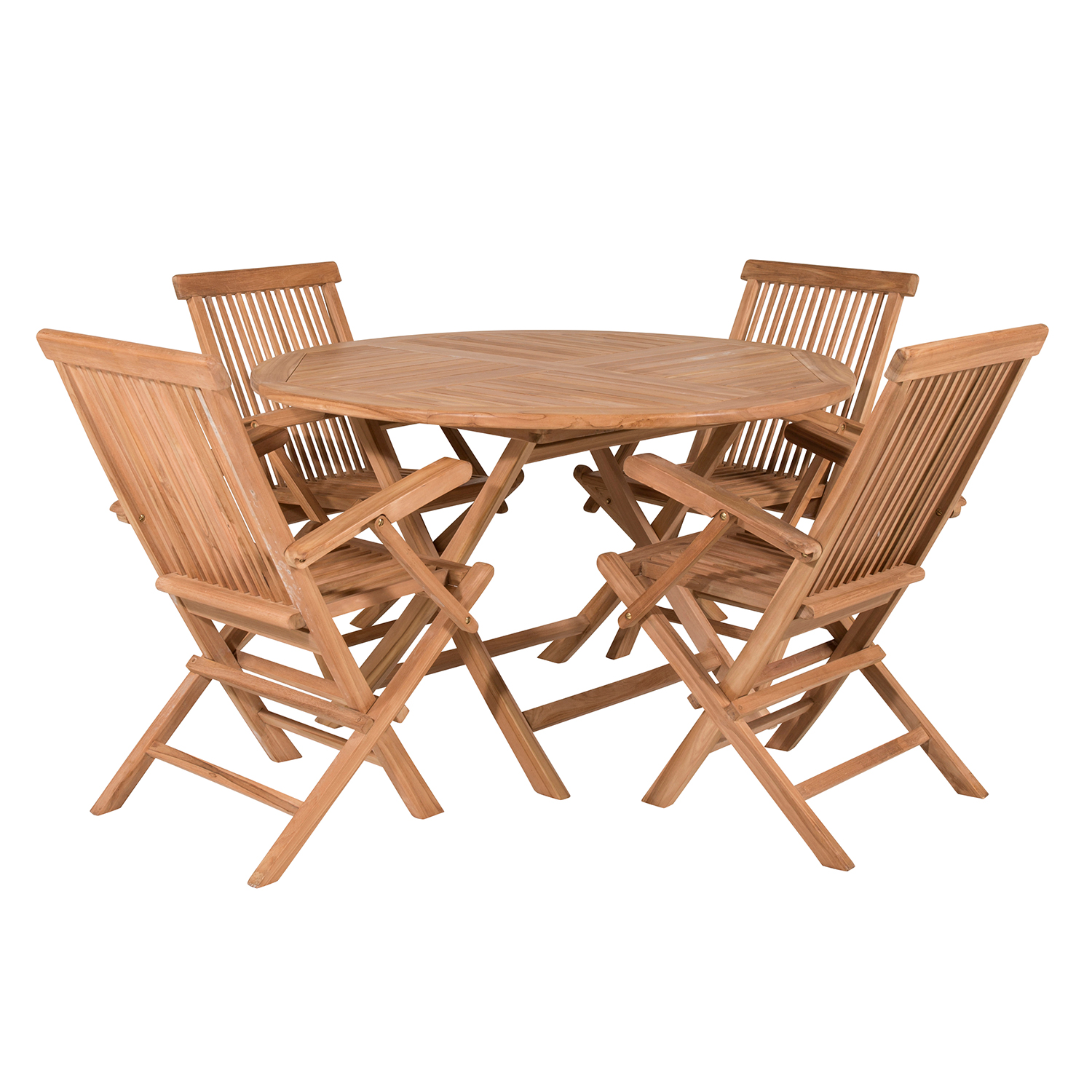 Matgrupp Venture Home Kenya Ø120 cm Teak med 4 Kenya Fällbara Stolar med Armstöd