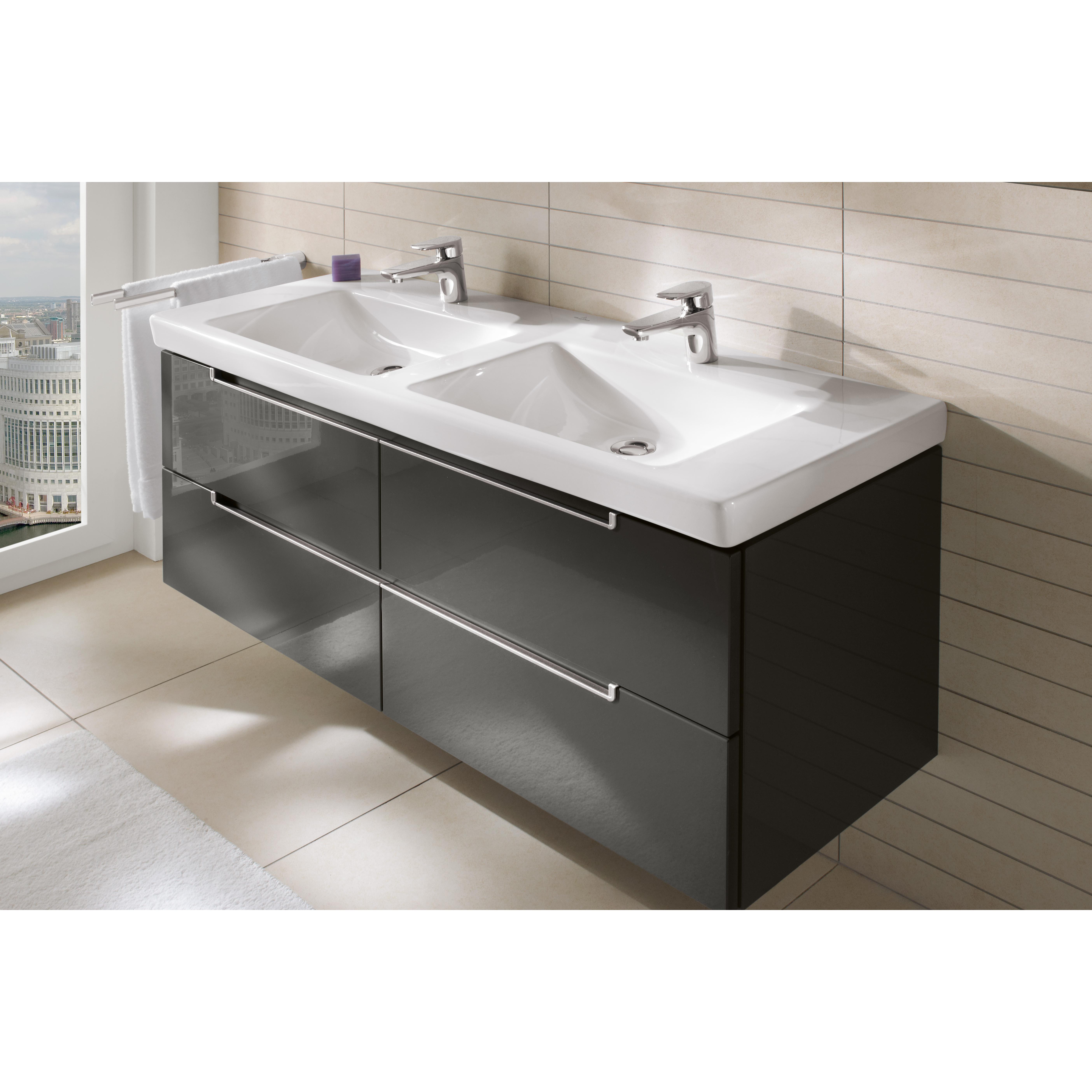 Tvättställ villeroy & Boch Subway 2.0 7175D0R1 Vit Alpin CeramicPlus, Med Bräddavlopp, för Två Trehålsblandare