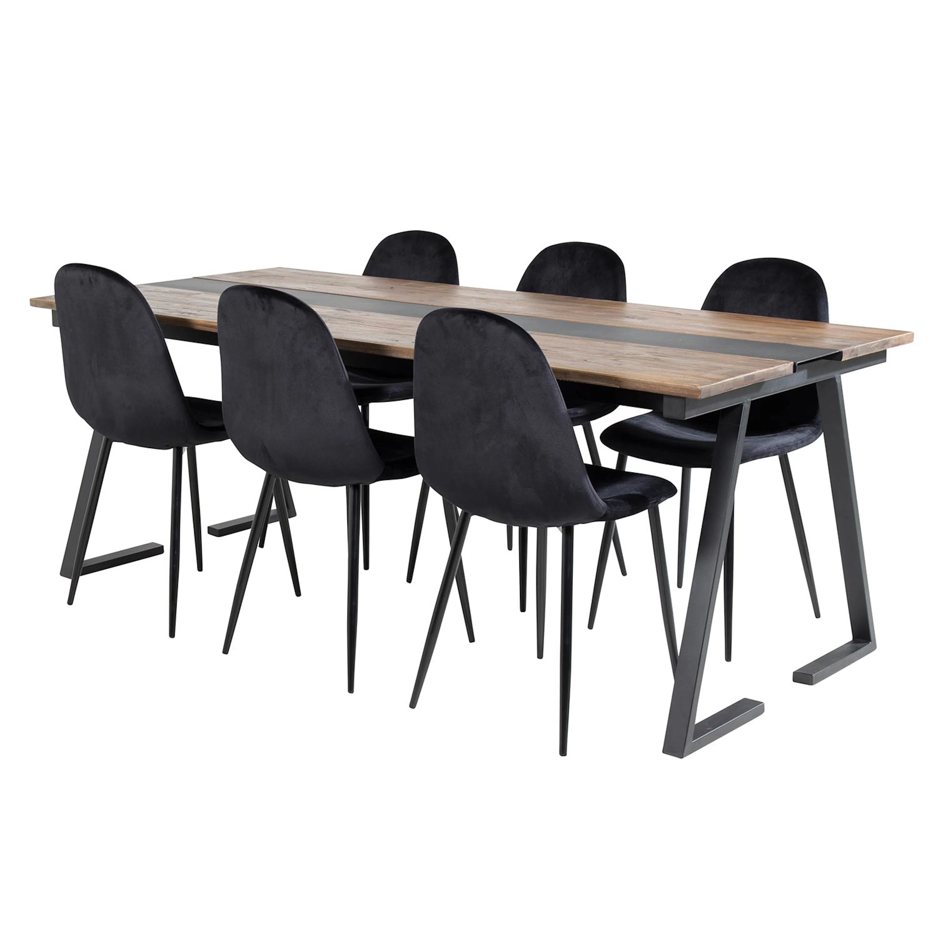 Jakarta Table Dark Teak / Black+Polar Chair - Black Velvet 6 Teak/Svart