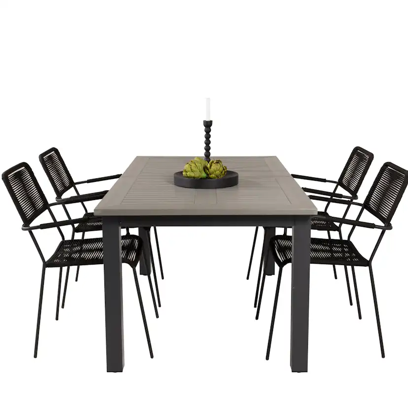 Matgrupp Venture Home Aleyna 160/240 med 4 Leon Karmstolar