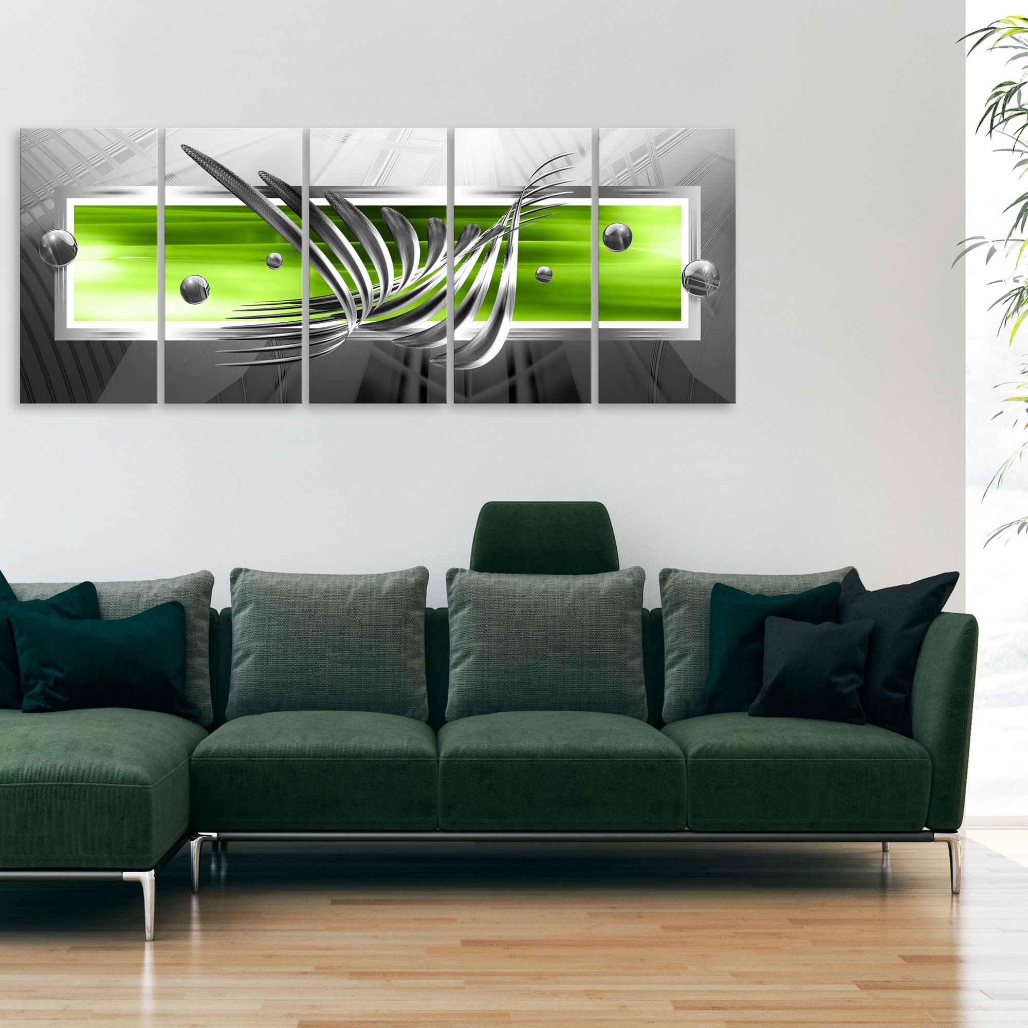 Tavla - Silver Wings (5 Parts) Narrow Green 200x80 200x80 cm