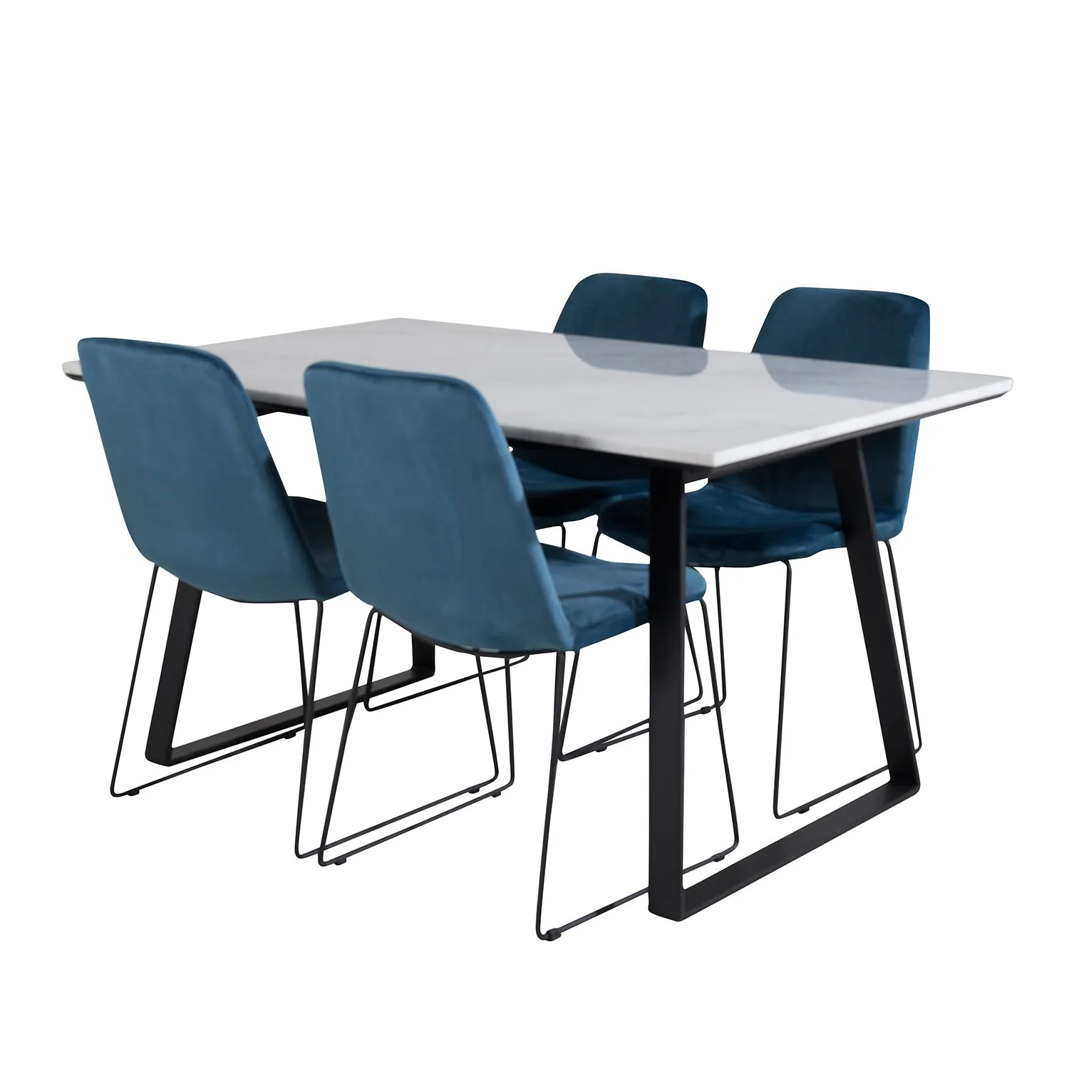 Estelle Table- White / Black+Muce Chair- Blue Velvet_4 Vit/Blå