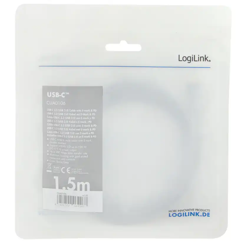 USB-C-kabel LogiLink USB 2.0 PD 3.0 100W 480 Mbps Alu 1,5 m