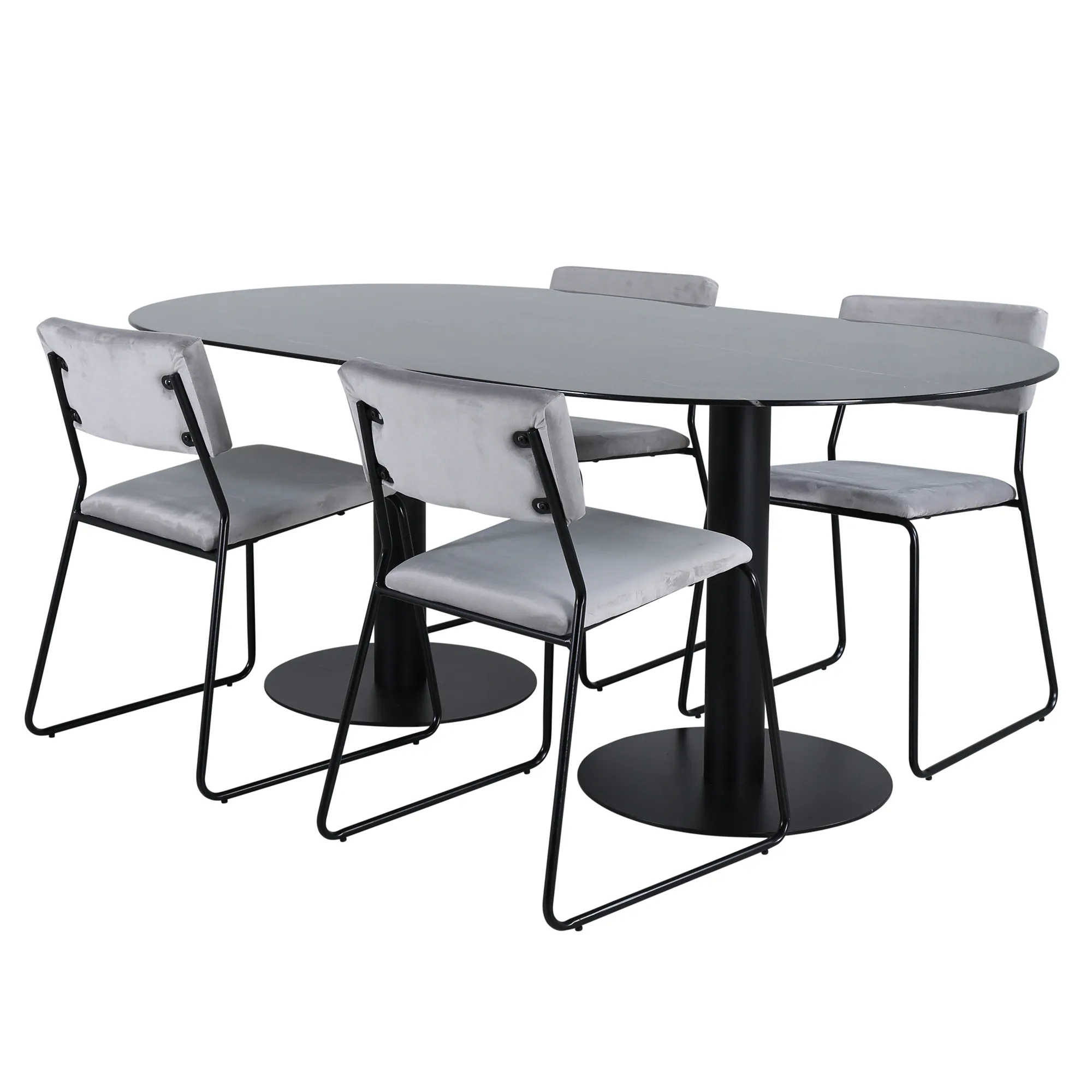 Pillan Oval Dining Table - Black / Black Glass Marble+Kenth Ljusgrå