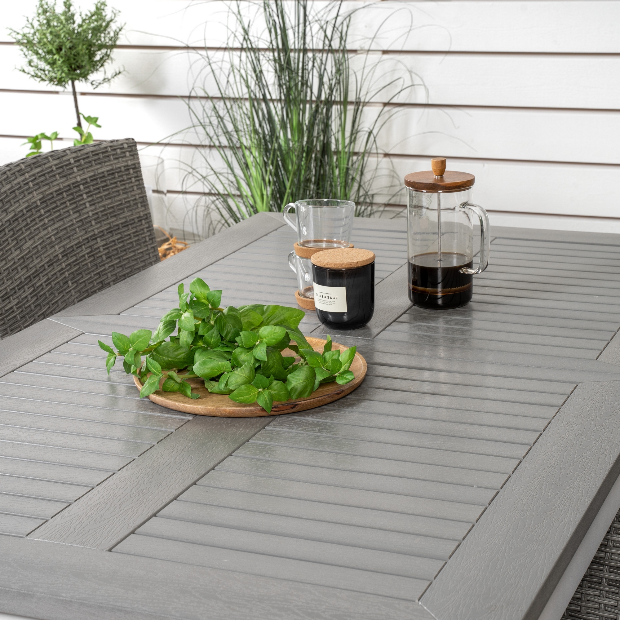 Albany Dining Table 152/210*90 - White Alu / Grey Aintwood+M Grå