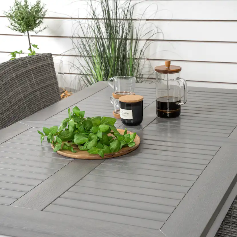 Albany Dining Table 152/210*90 - White Alu / Grey Aintwood+M Grå