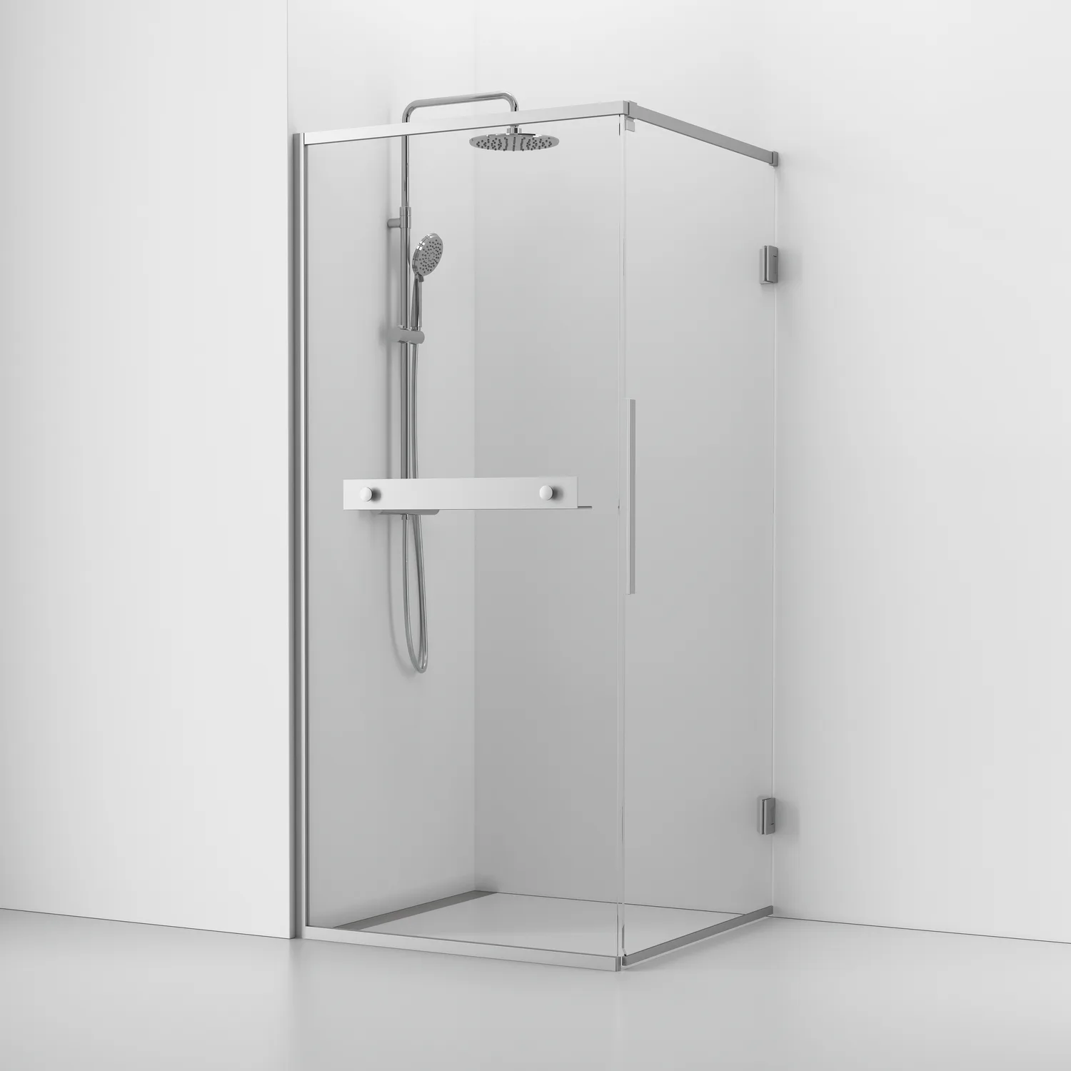 Langfoss Duschhörna Rak/Fast 90x92x200 Alu matt/Kristall Hyll BxDxH: 900 x 920 x 2000 mm, Profil: Matt Aluminium, Kristallglas