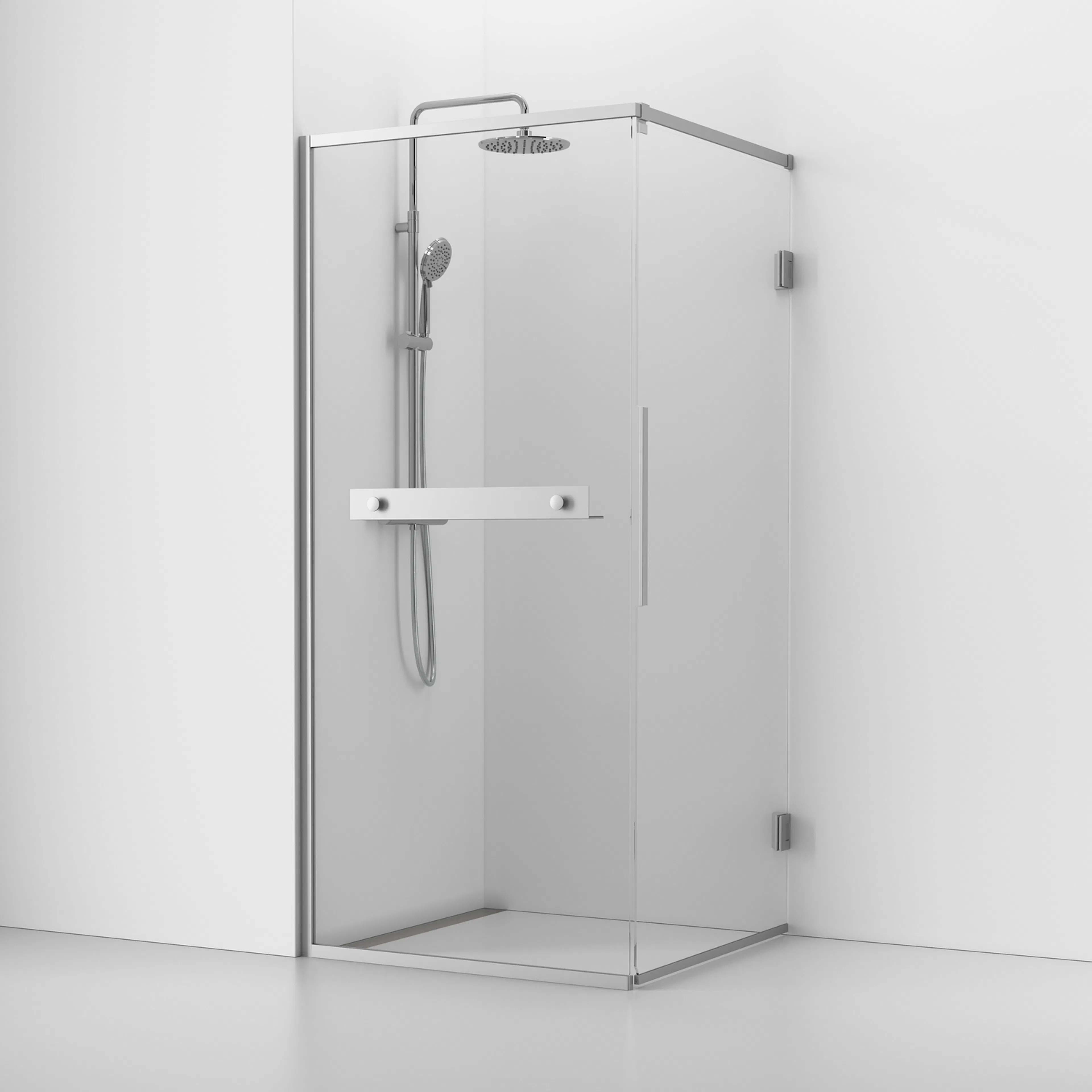 Langfoss Duschhörna Rak/Fast 80x92x200 Alu matt/Kristall Hyll BxDxH: 800 x 920 x 2000 mm, Profil: Matt Aluminium, Kristallglas