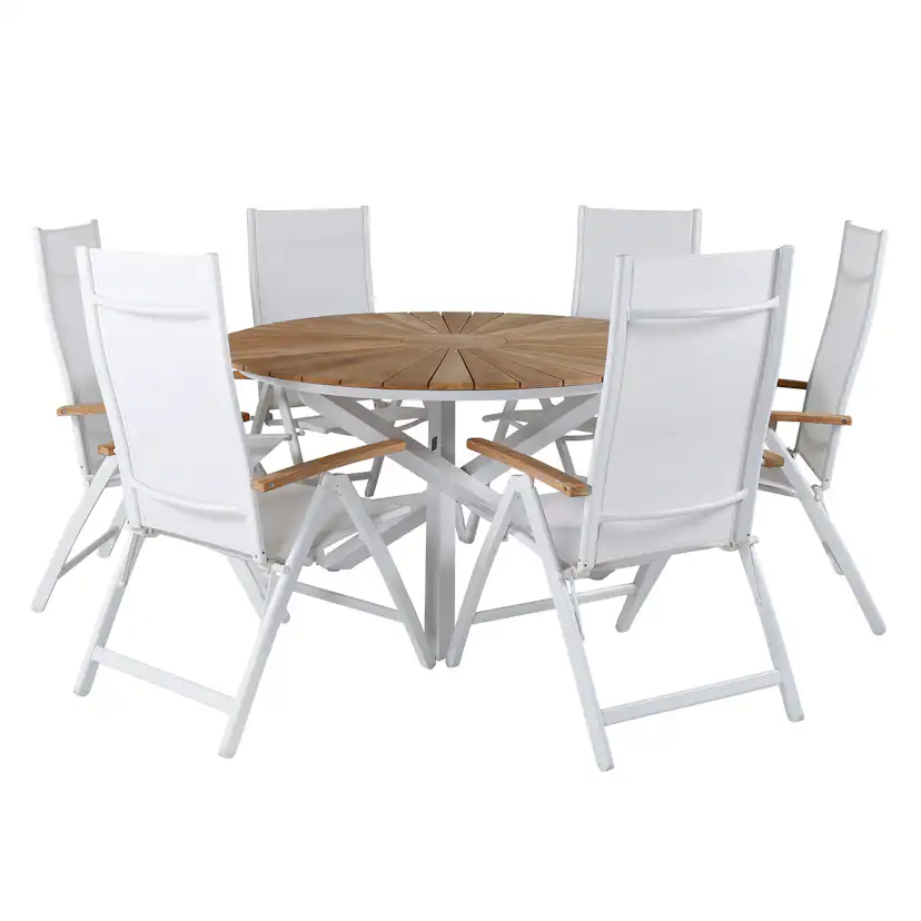 Matgrupp Venture Home Mendi Rund med 6 Pave Stolar