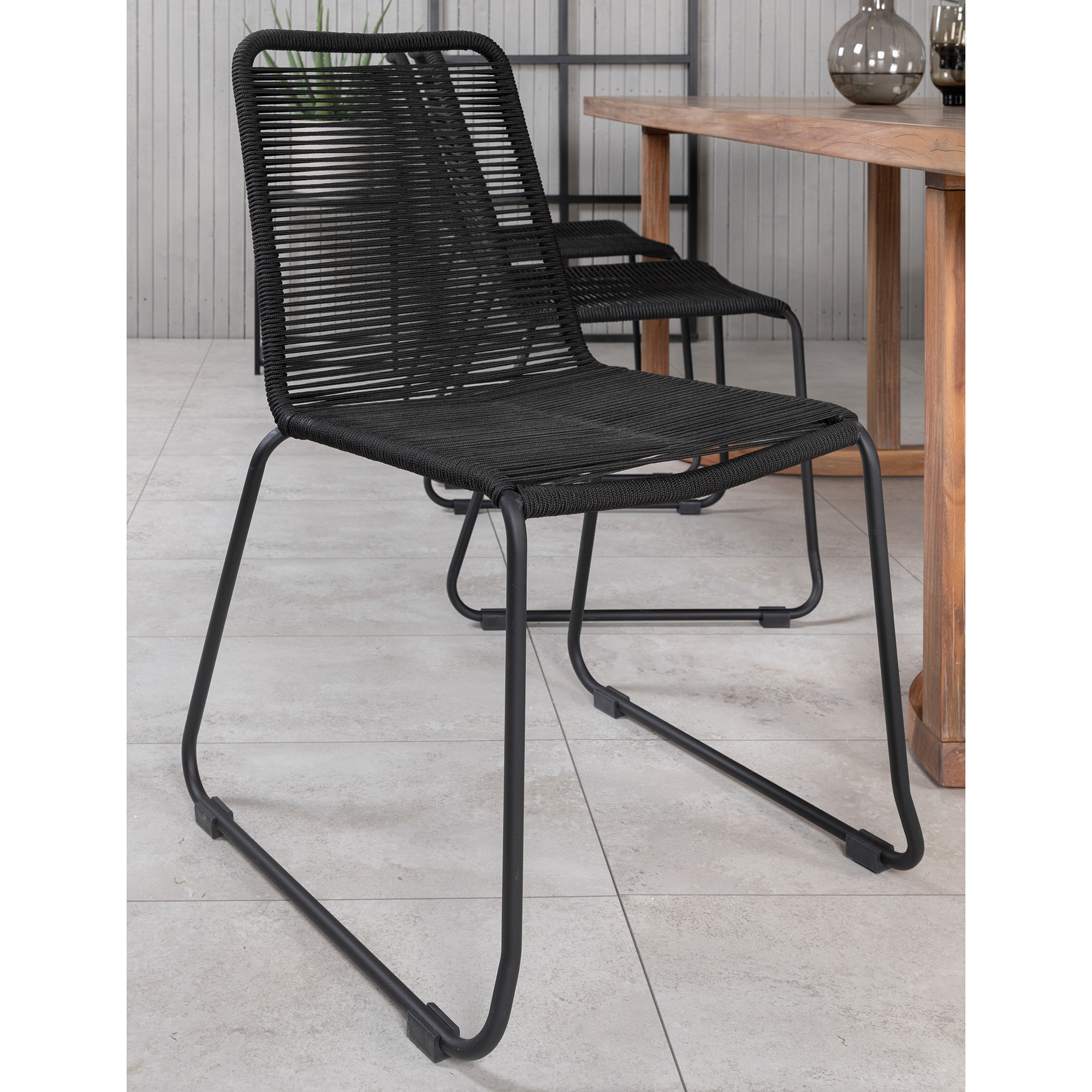 Erica Dining table acacia wire brushed 214*100+Lindos Stacki Svart