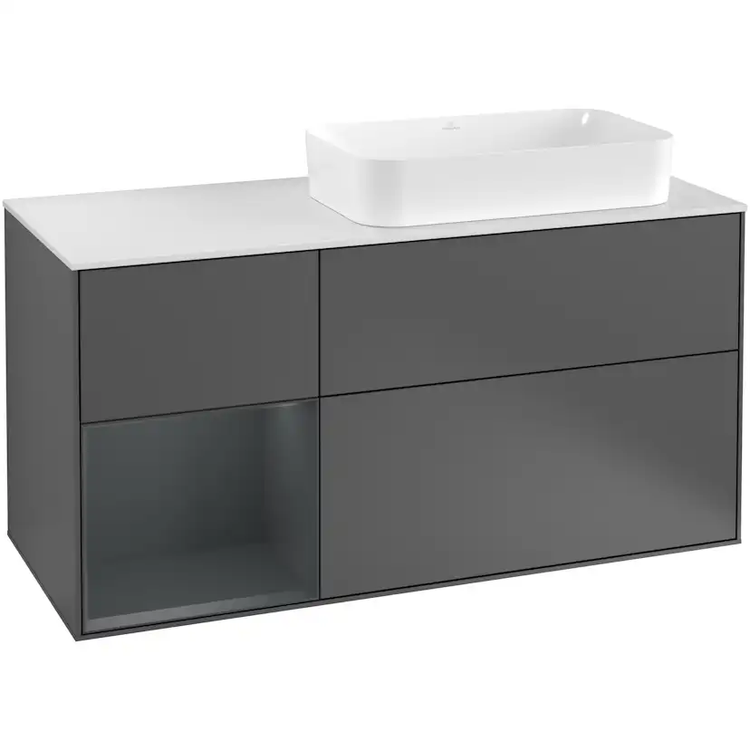 Tvättställsskåp Villeroy & Boch Finion med 3 Lådor Hylla och Bänkskiva för Ocentrerat Fristående Tvättställ