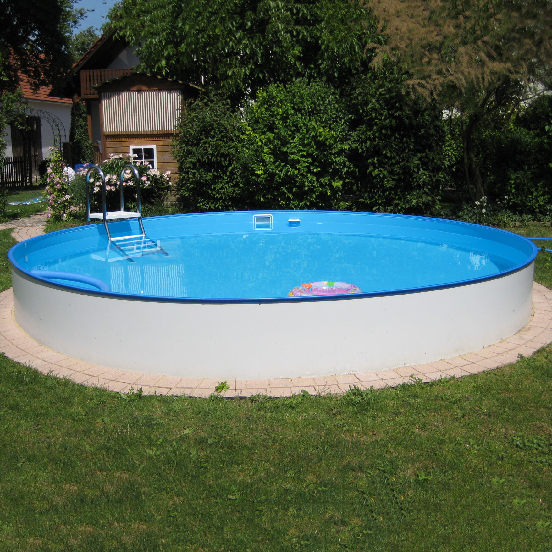 Stålväggspool Planet Pool Premium Inbyggd Rund Ø420 cm D:120 cm inkl SF8 Stege och Tillbehör