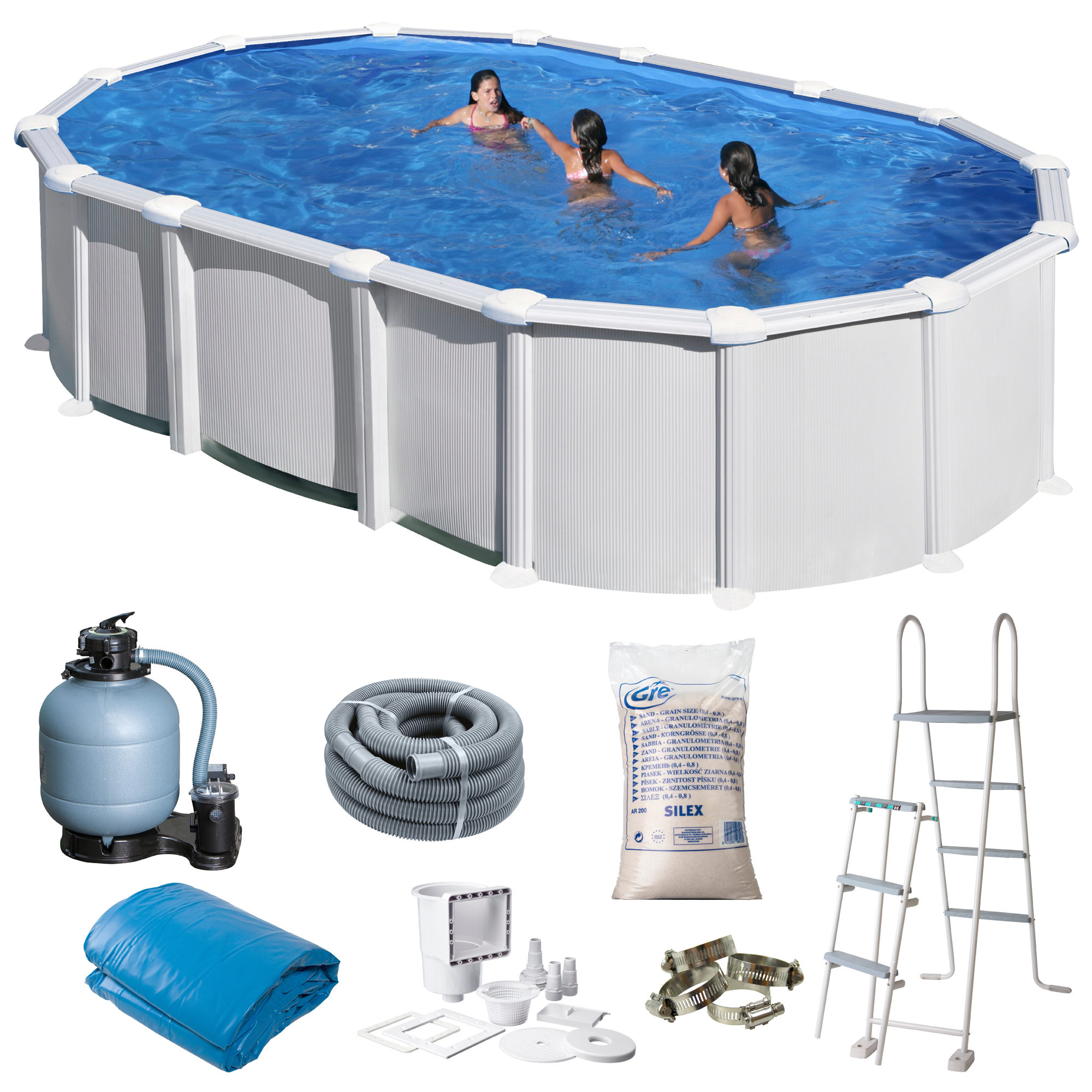 Basic Pool Oval 610 x 375 x 132 cm, Vit Mått: 610 x 375 cm, Djup: 132 cm, Färg: Vit