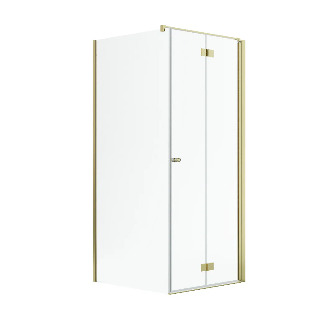 Noma 195 fast vägg med vikdörr, 900 mm vänster 6 mm glas, mä 880x880 mm, Polerad Mässing