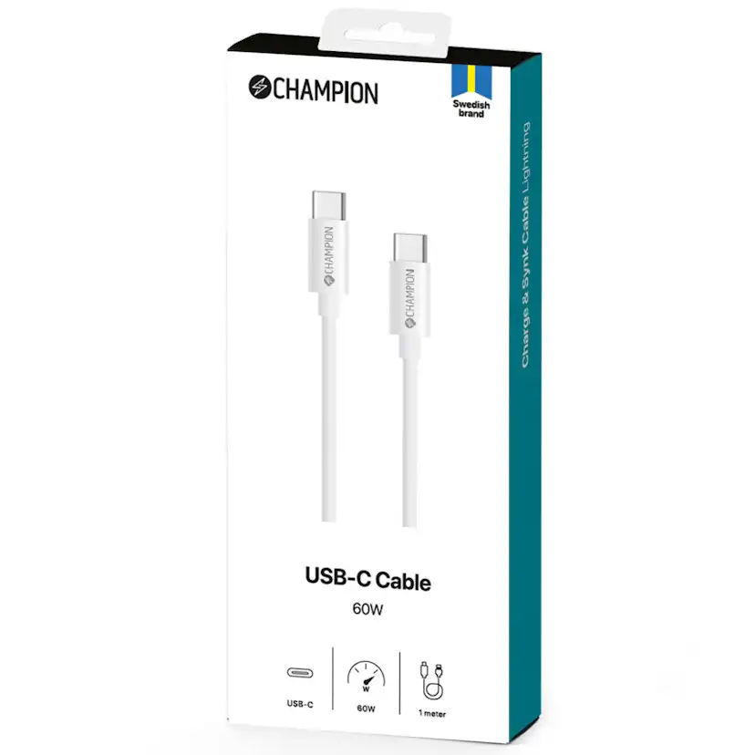 USB-C Kabel Champion 60W 1m Vit