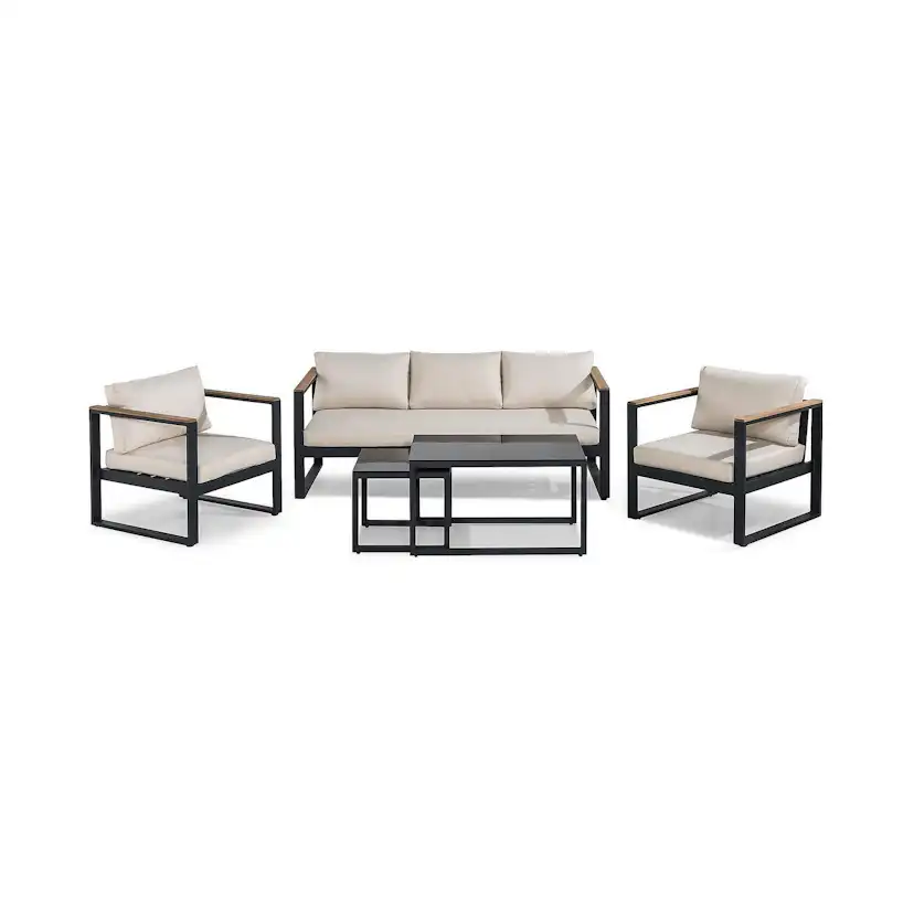 Loungegrupp deNoord Aspvik Soffgrupp Svart med Beige dynor