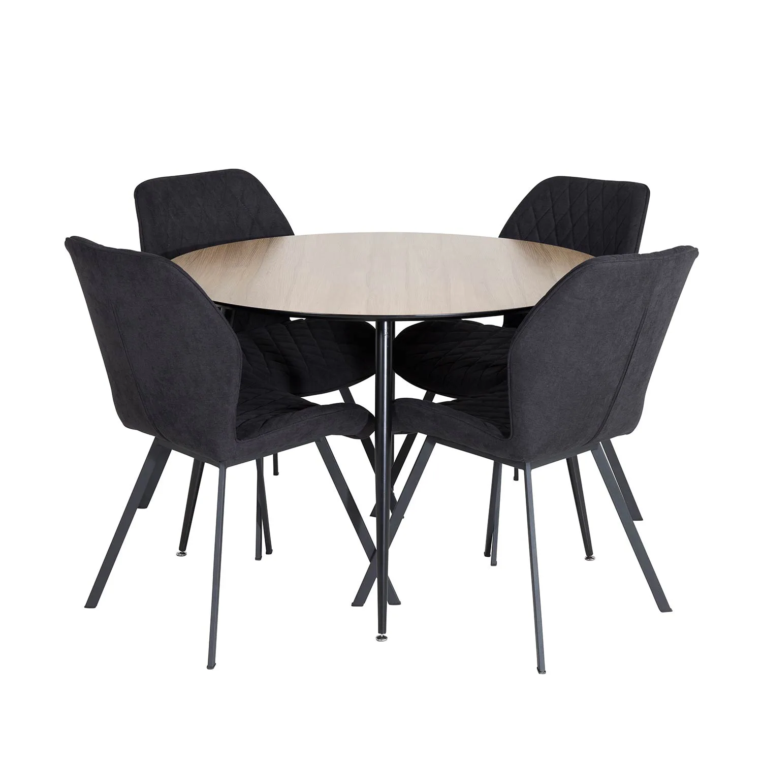 Silar Table - Round Melamine+GemmaChair -Black _4 Natur/Svart