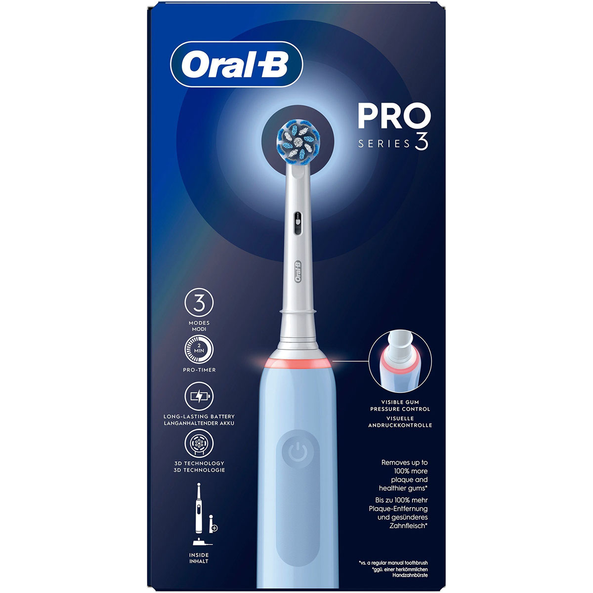 Eltandborste Pro3 Blue + Extra Refill Blå