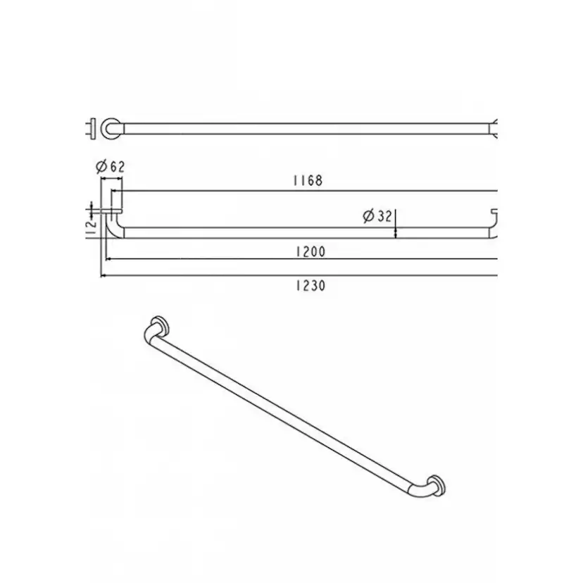 Stödhandtag Strand Stainless GRABBA Rakt