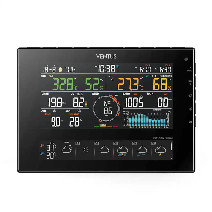 Väderstation Ventus Trådlös W850 Svart Termometer med Wifi & 10 Dagars Prognos