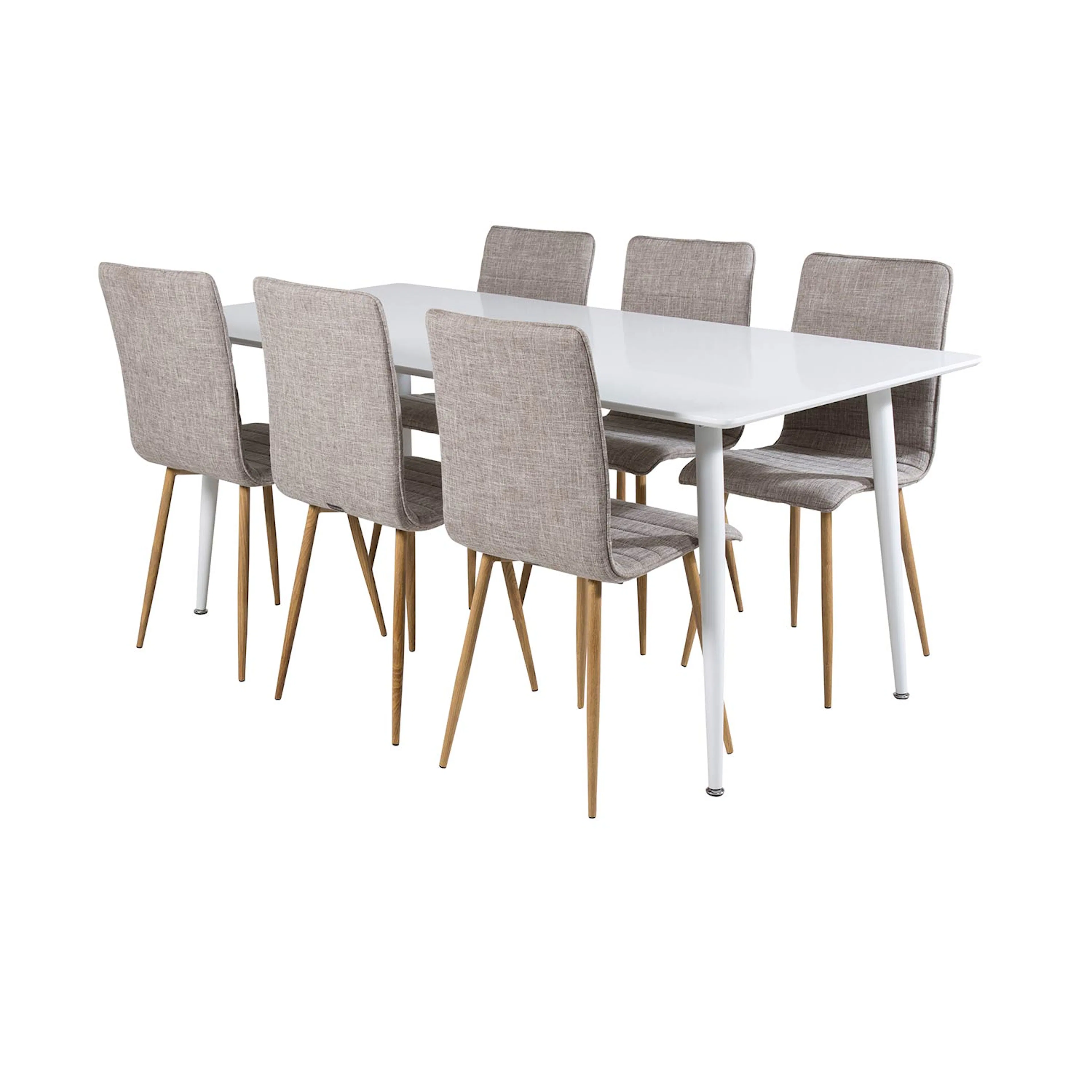 Polar table White top /Windu Lyx Chair -ljusgrå/ Oak_6 Vit/Ljusgrå/Trä