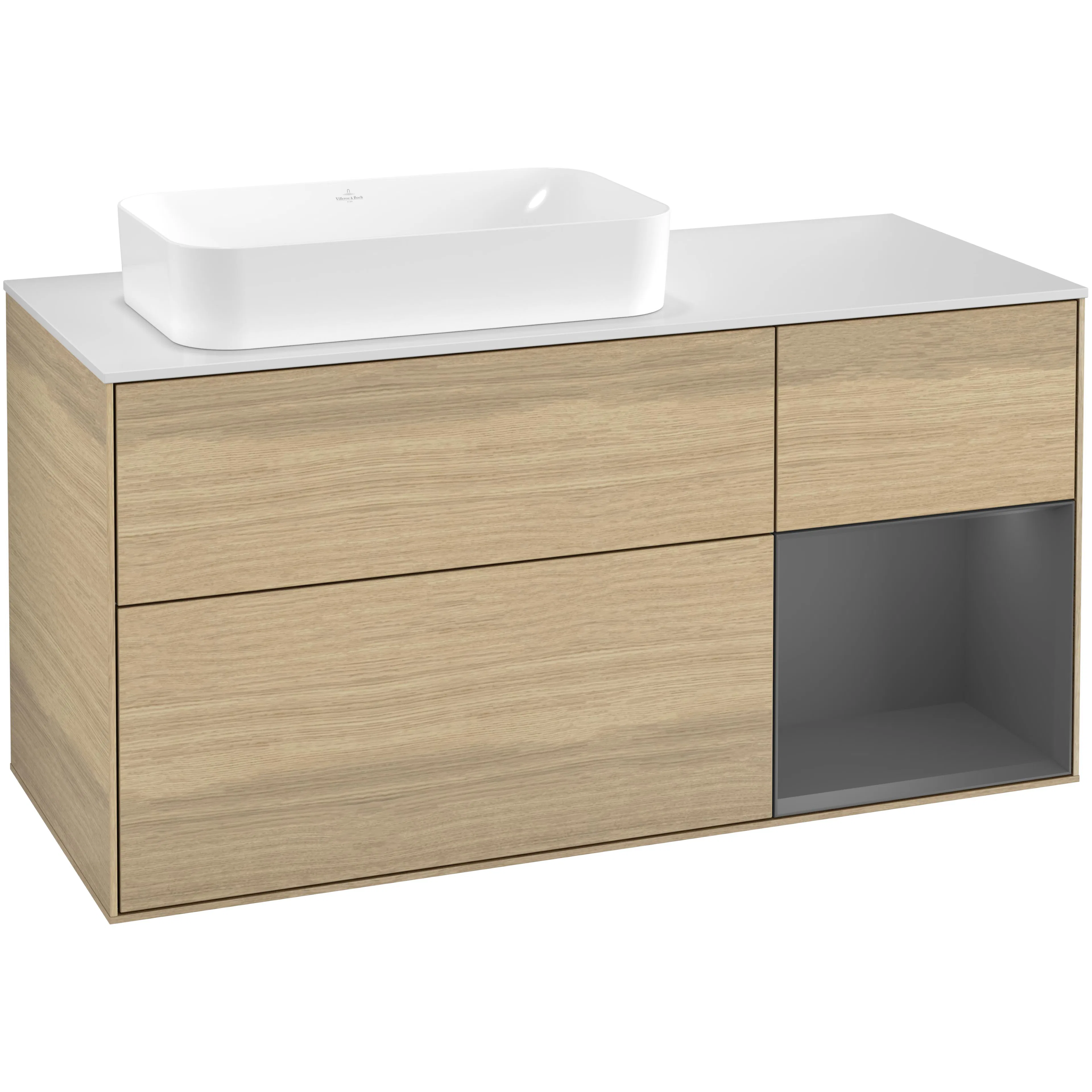 Tvättställsskåp Villeroy & Boch Finion med 3 Lådor Hylla och Bänkskiva för Ocentrerat Fristående Tvättställ