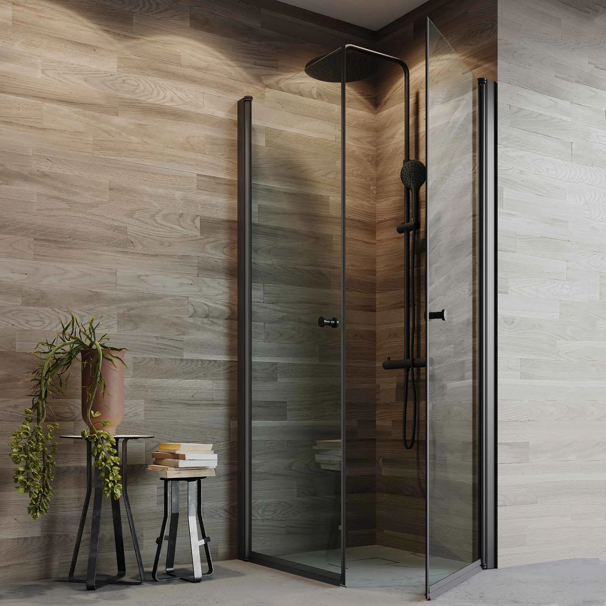 Duschhörn Arrow Corner med Svarta Profiler