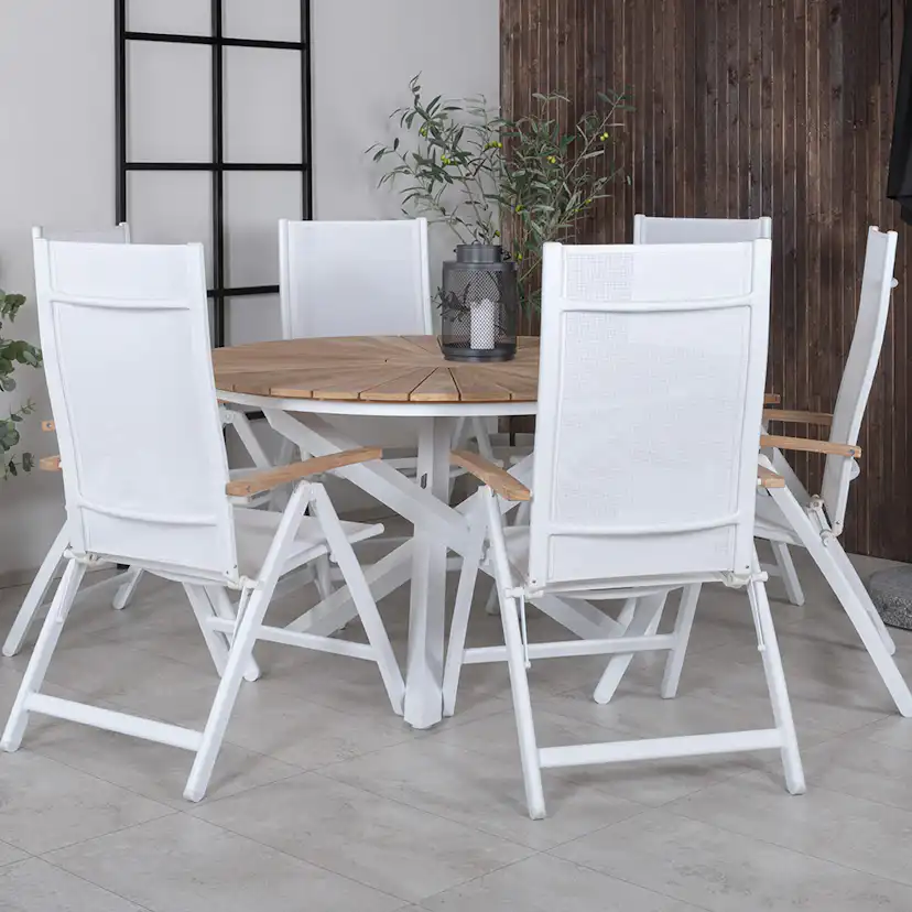 Matgrupp Venture Home Mendi Rund med 6 Pave Stolar